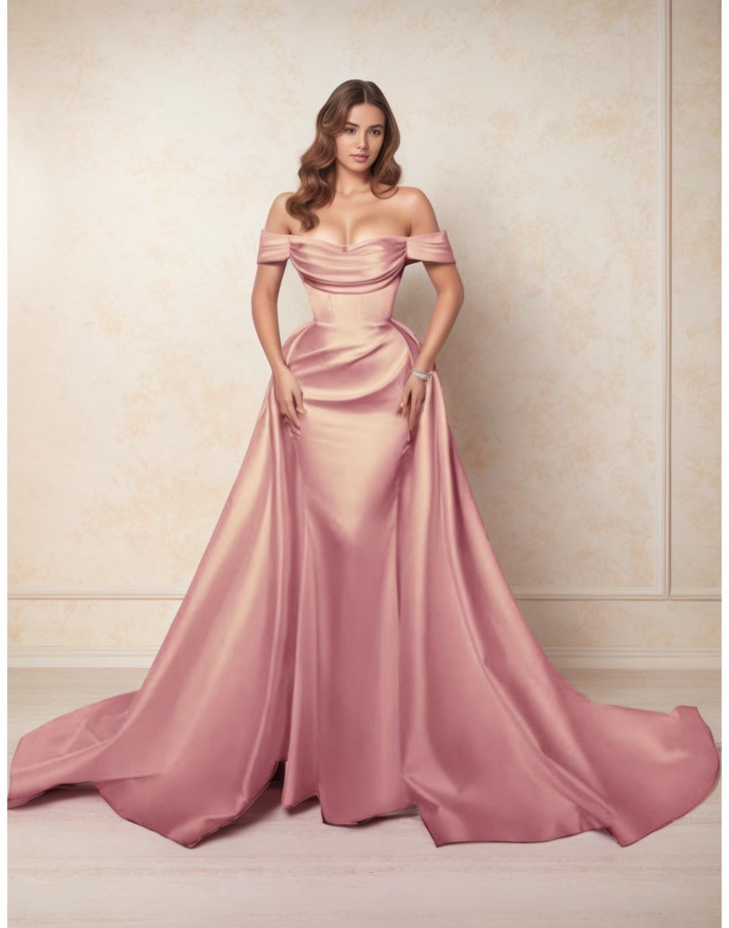 A-Line Chapel Train Satin Prom Dress CS0416 - COCOMELODY