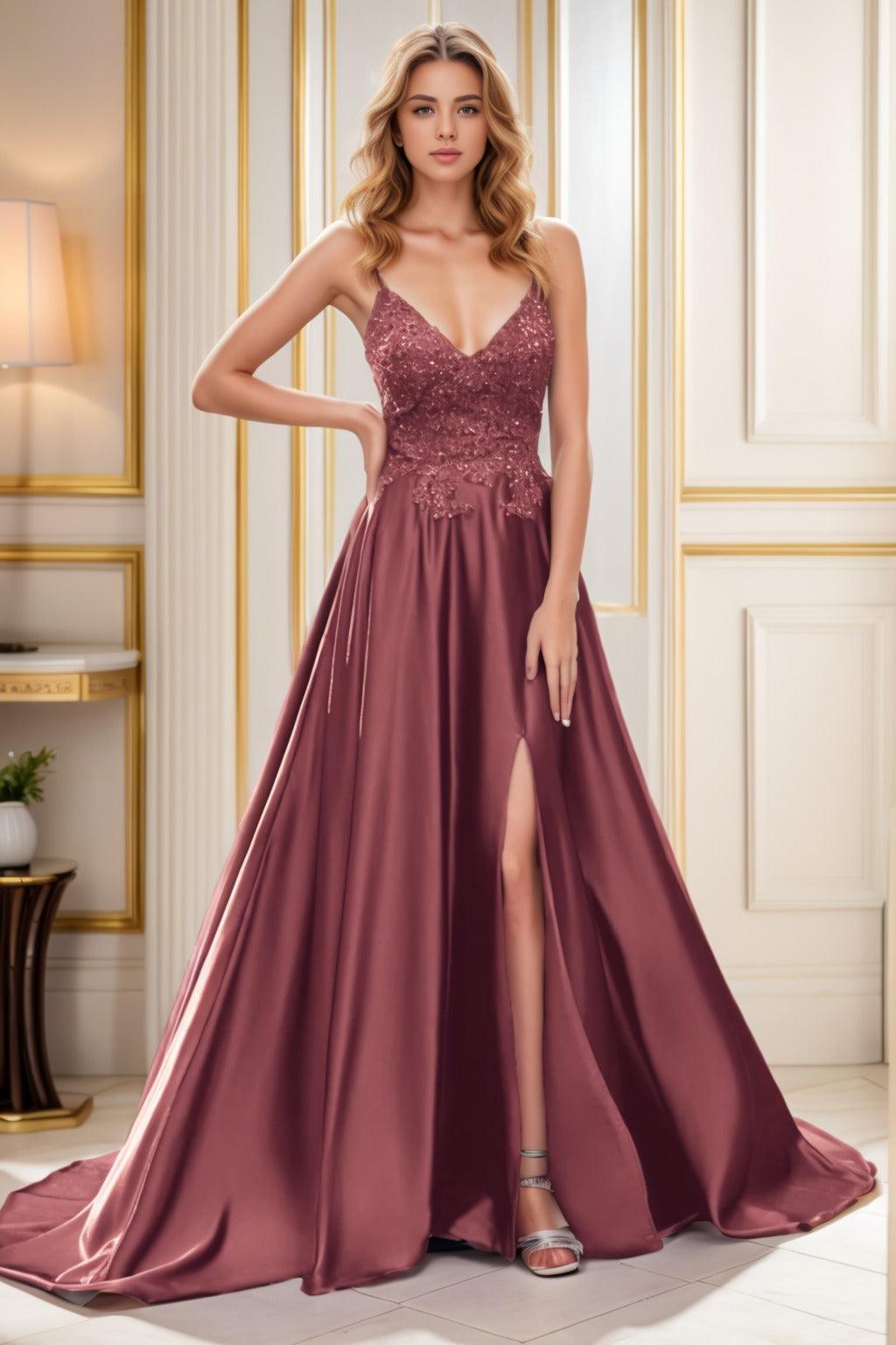 A-Line Court Train Satin Prom Dress CS0460 - COCOMELODY