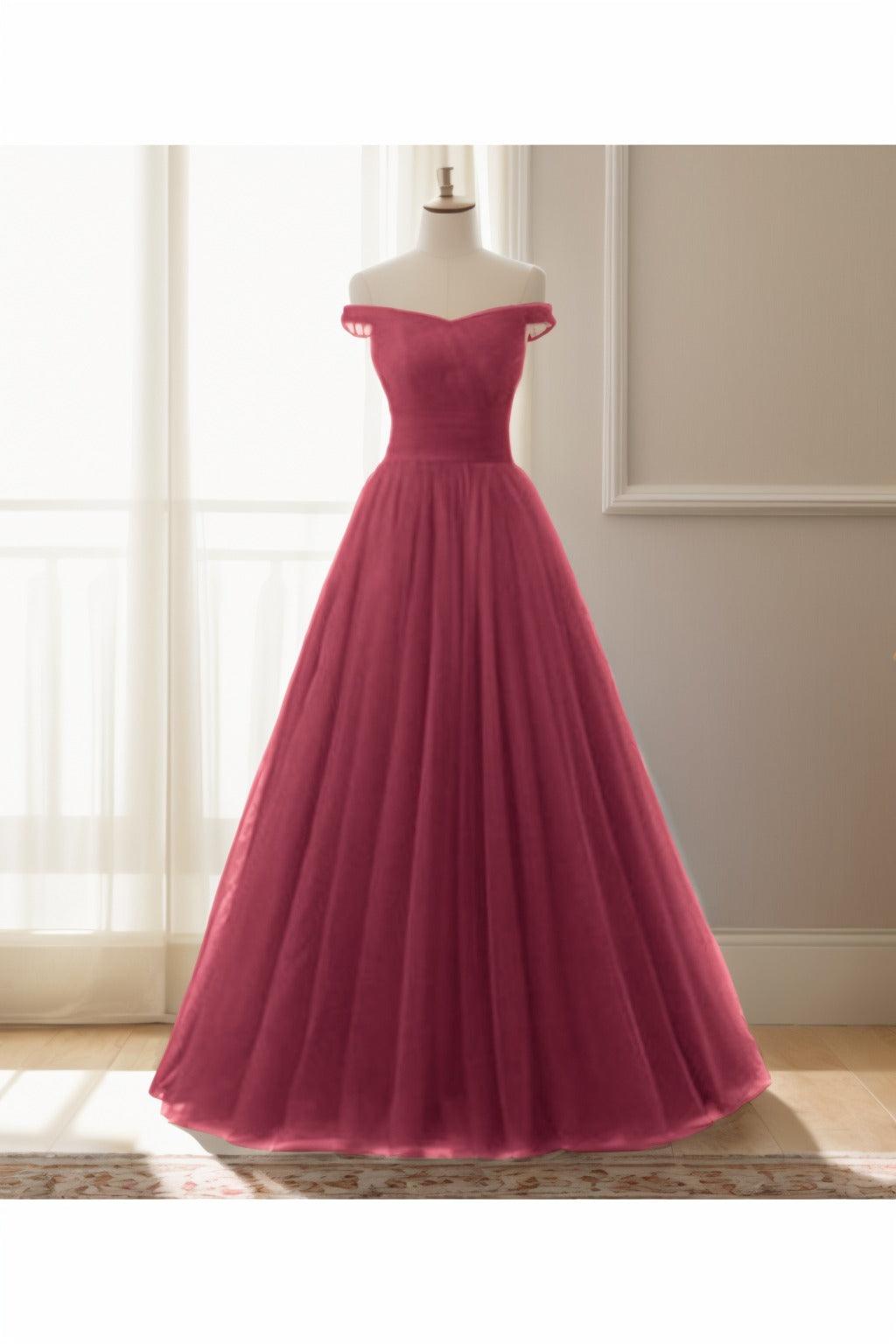 A-Line Floor Length Tulle Prom Dress CS0459 - COCOMELODY