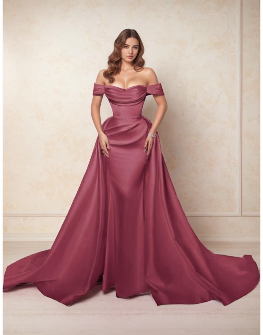 A-Line Chapel Train Satin Prom Dress CS0416 - COCOMELODY