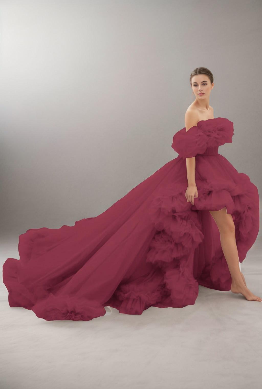 A-Line Court Train Tulle Prom Dress CS0406 - COCOMELODY