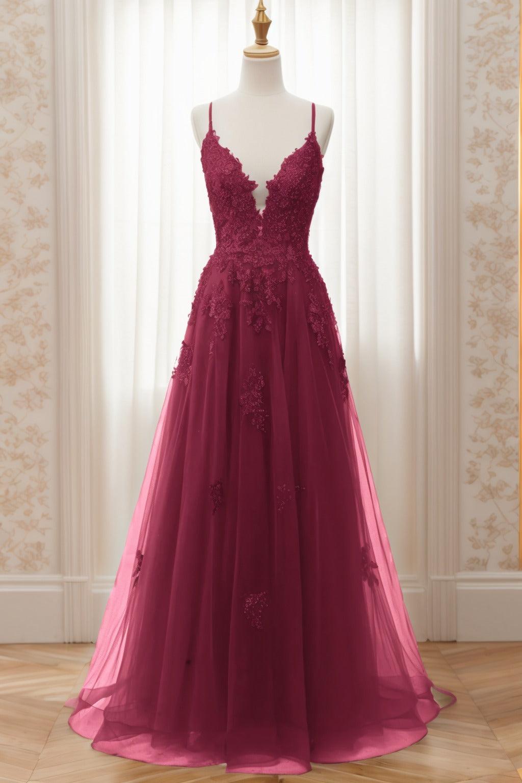 A-Line Sweep-Brush Train Tulle Prom Dress CS0463 - COCOMELODY