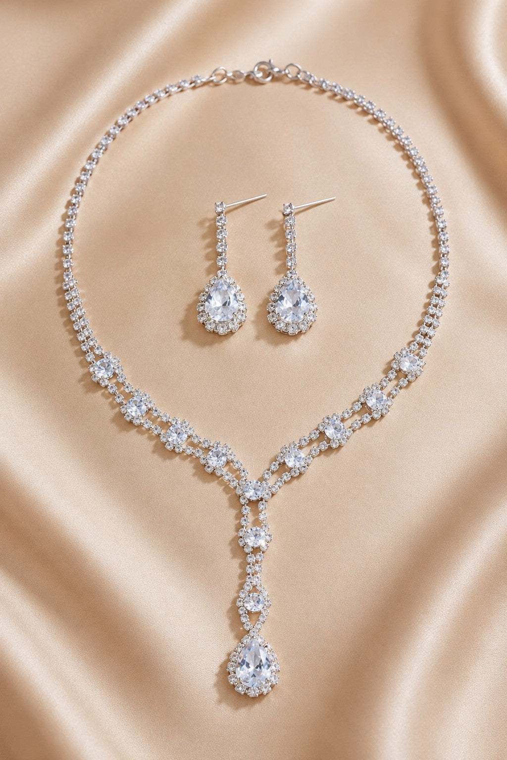 Luxury Teardrop Tassel Necklace Earrings Set for Women Jewelry Sets (Set of 2) 1056817075176 - 7 Days / V-Shaped - COCOMELODY