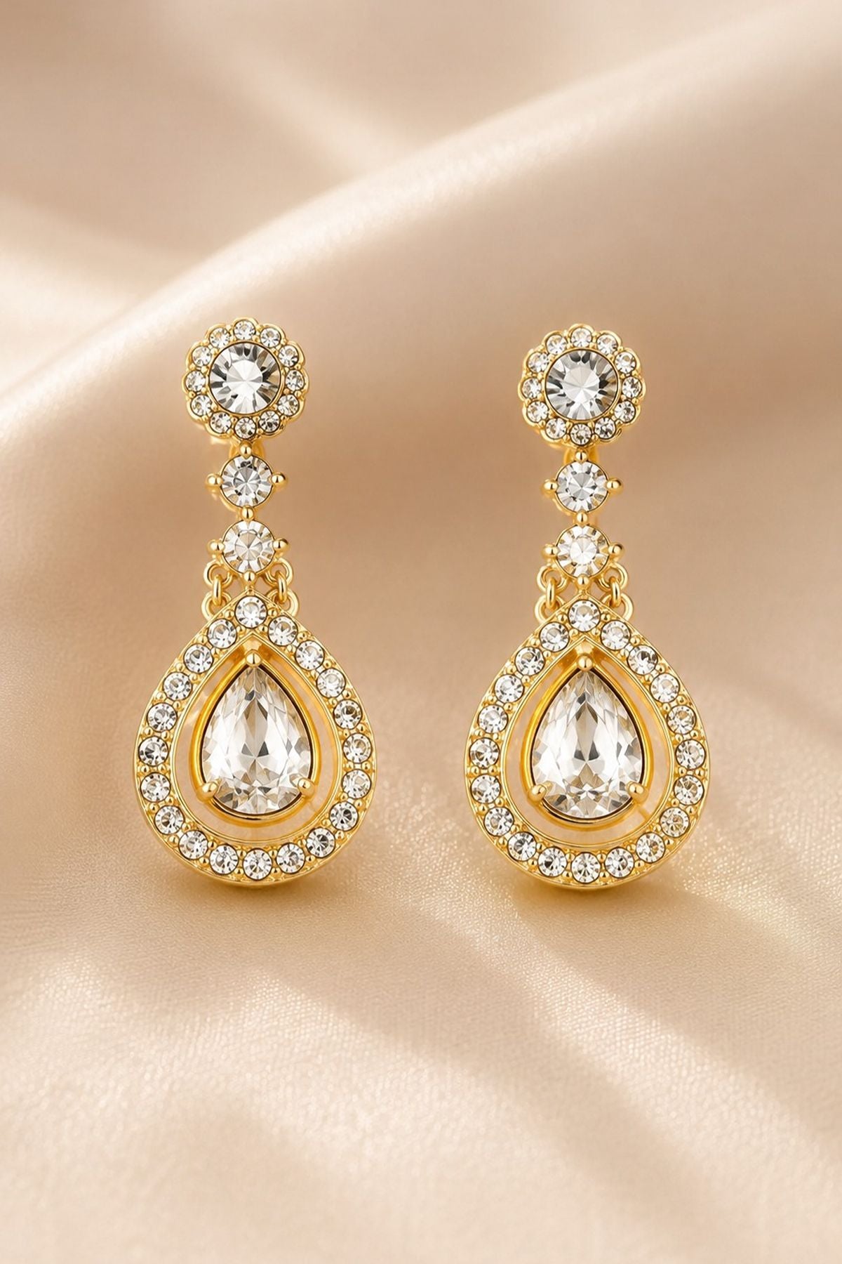 Vintage Teardrop CZ Stud Earrings Dainty Gold Plated Daily Jewelry 1060945177486