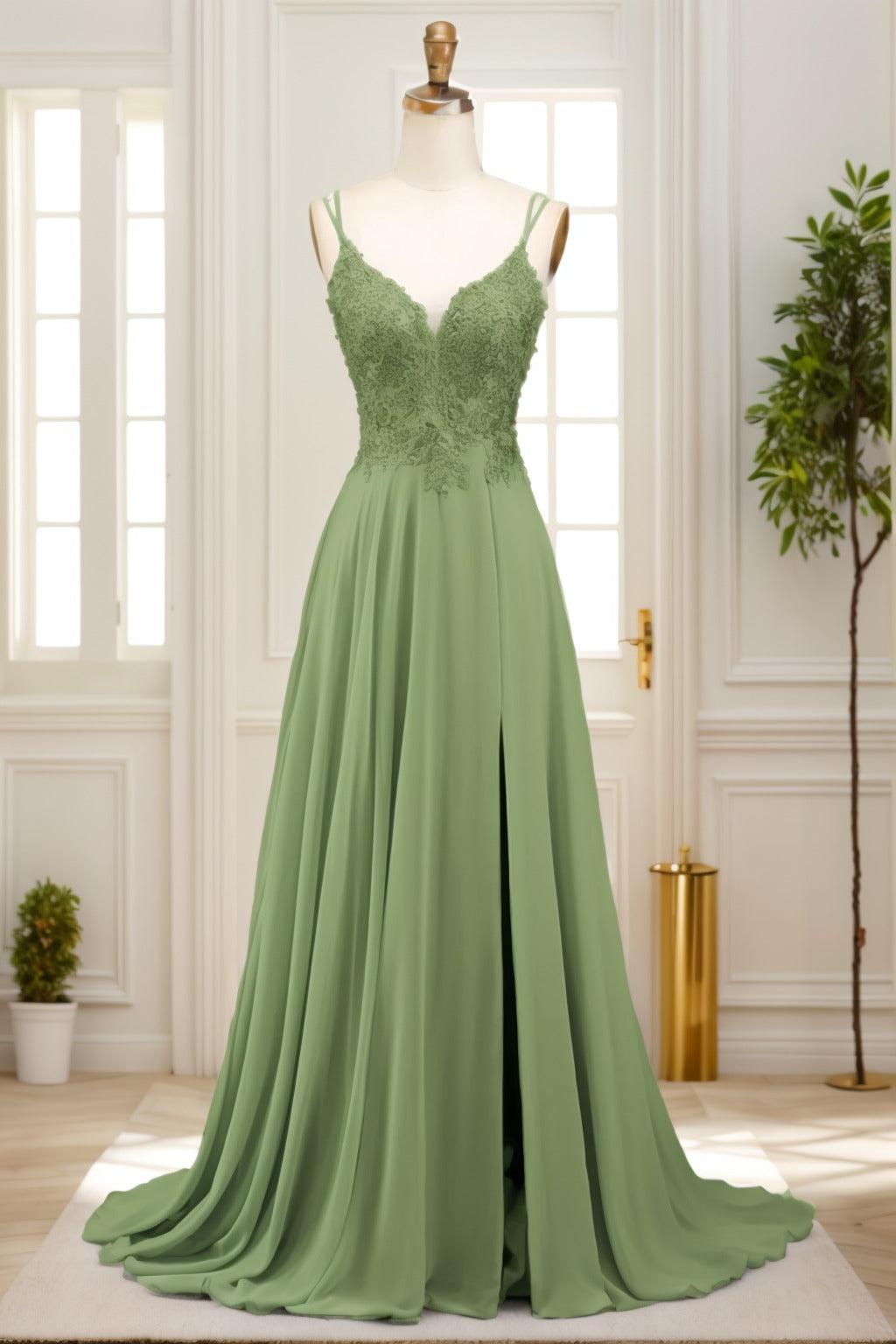 A-Line Sweep-Brush Train Chiffon Prom Dress CS0470 - COCOMELODY