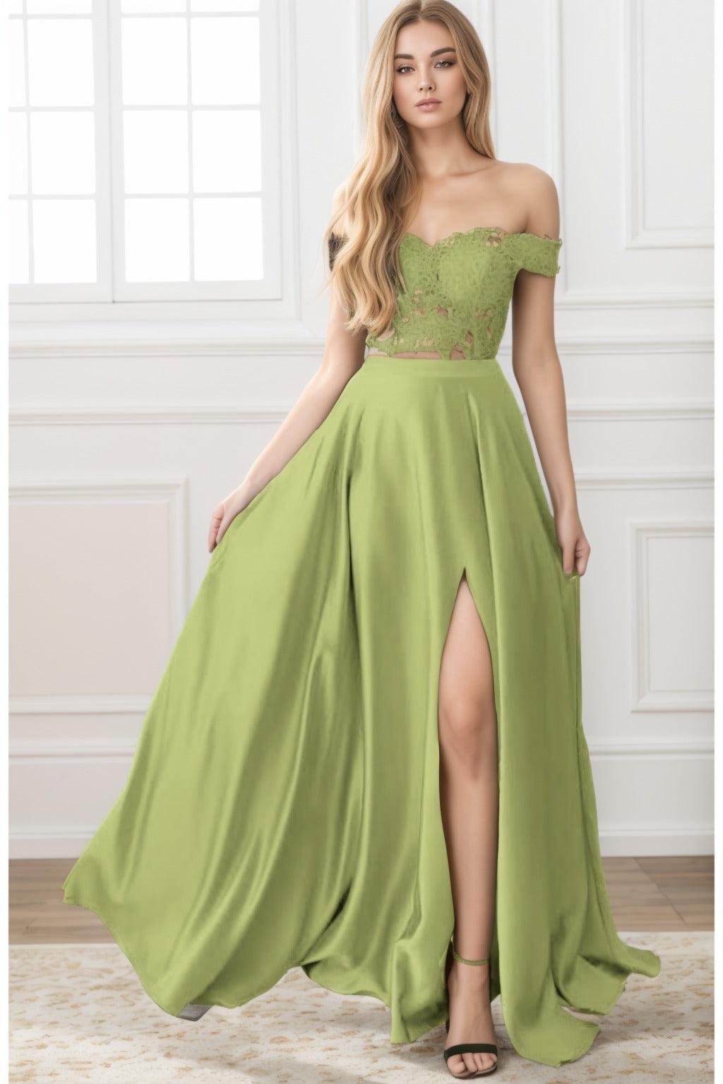 A-Line Sweep-Brush Train Elastic Satin Prom Dress CS0414 - COCOMELODY