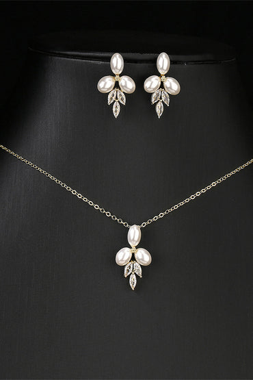 Pearl/Zircon Wedding Earrings/Necklace Jewelry Sets (Set of 2) 908290660503