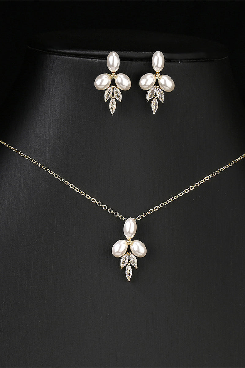 Pearl/Zircon Wedding Earrings/Necklace Jewelry Sets (Set of 2) 908290660503