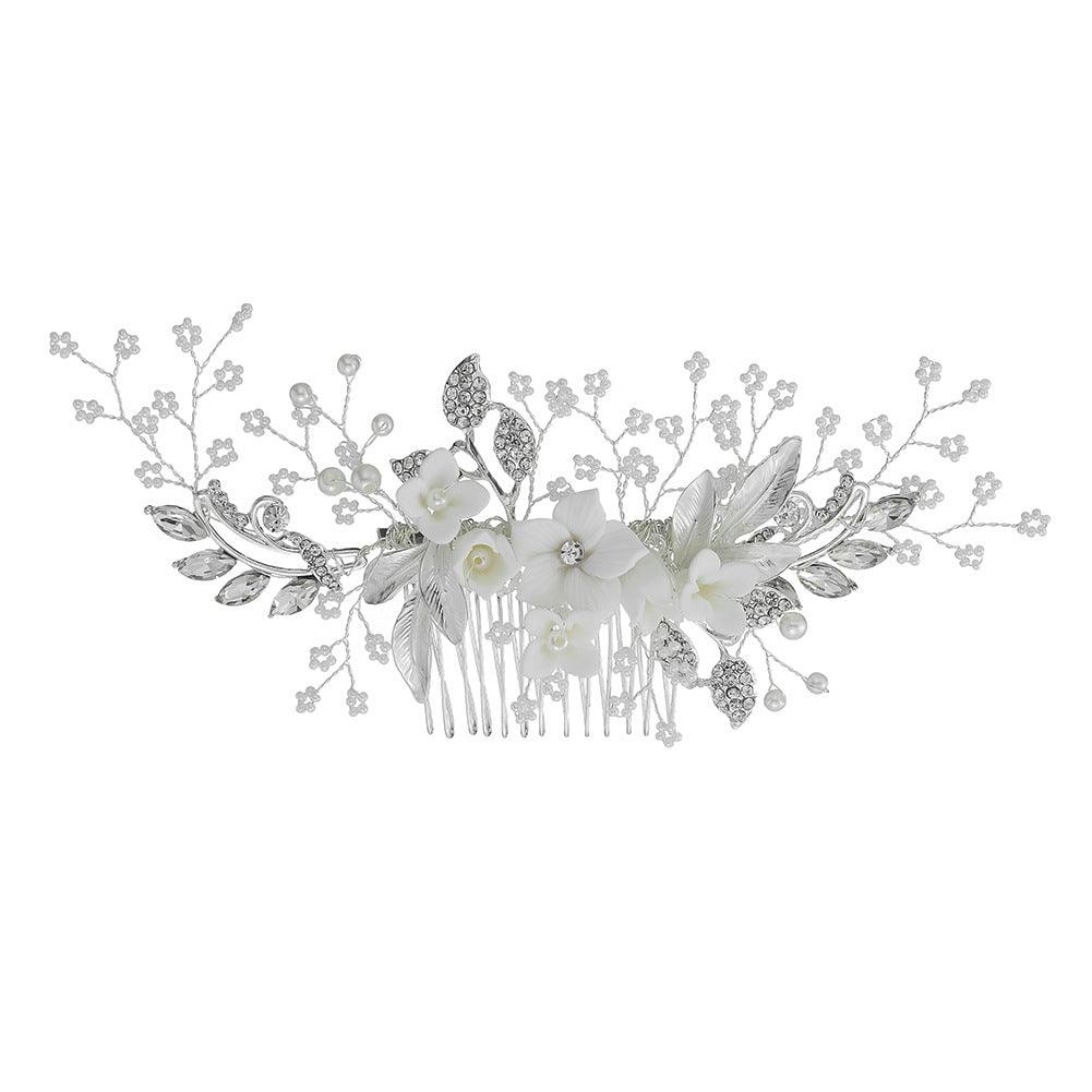 Pearl beaded hair comb Handmade ceramic flower comb 589015686895 - COCOMELODY