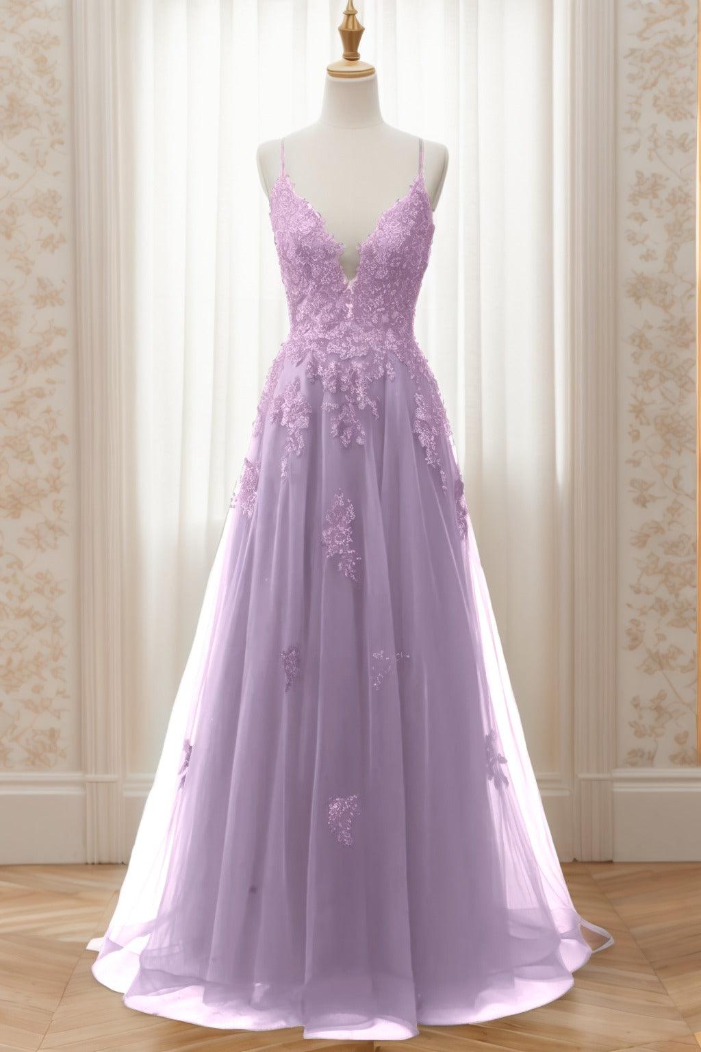 A-Line Sweep-Brush Train Tulle Prom Dress CS0463 - COCOMELODY