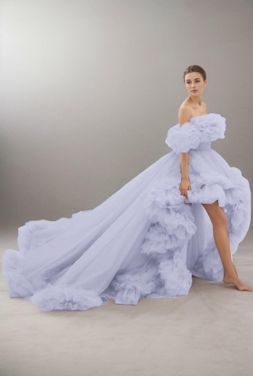 A-Line Court Train Tulle Prom Dress CS0406 - COCOMELODY