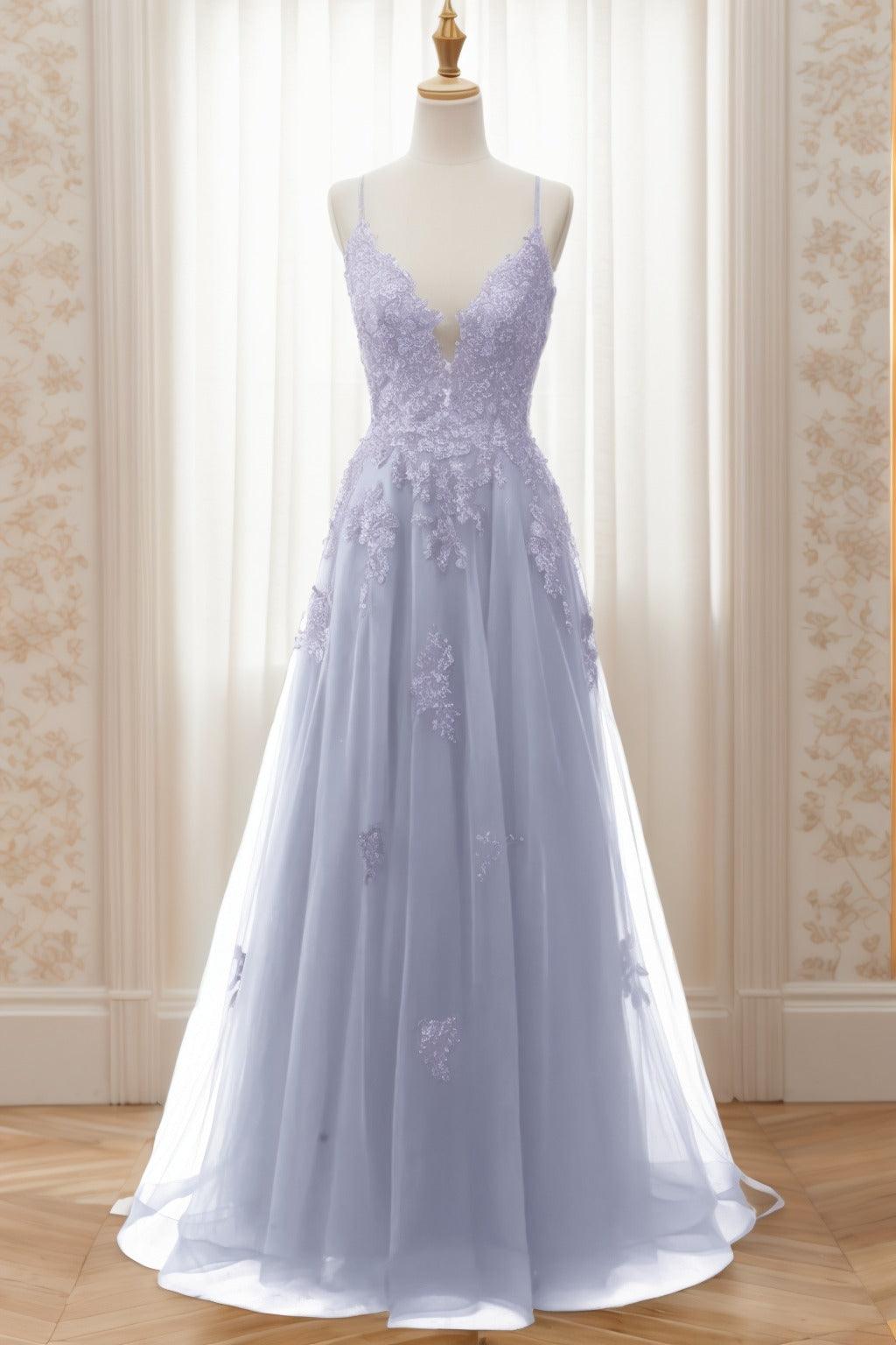 A-Line Sweep-Brush Train Tulle Prom Dress CS0463 - COCOMELODY