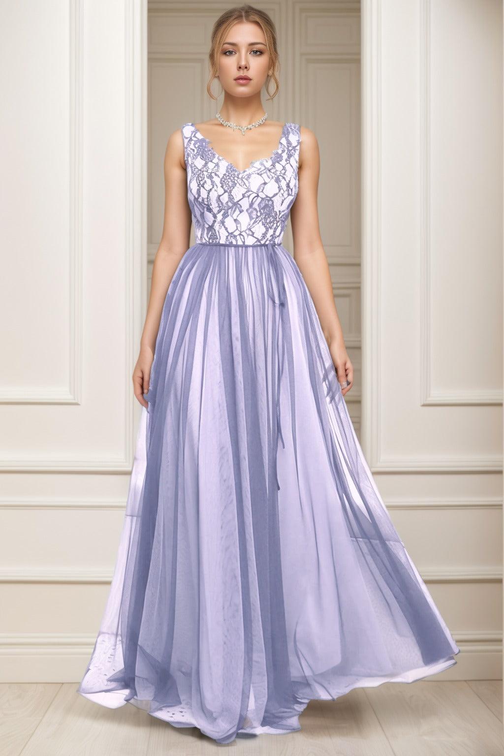 A-Line Sweep-Brush Train Tulle Prom Dress CS0466 - COCOMELODY