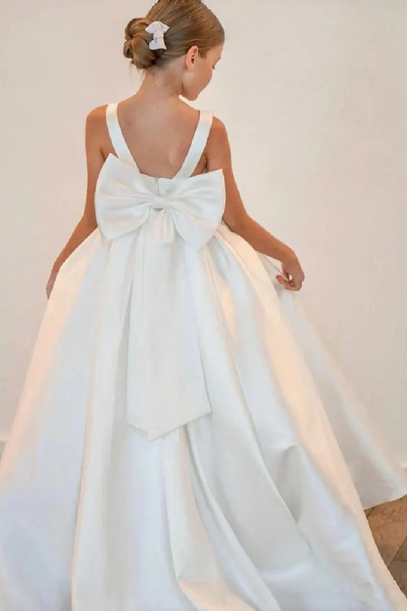 A-Line Sleeveless Sweep-Brush Train Stain Flower Girl Dresses 806139622858