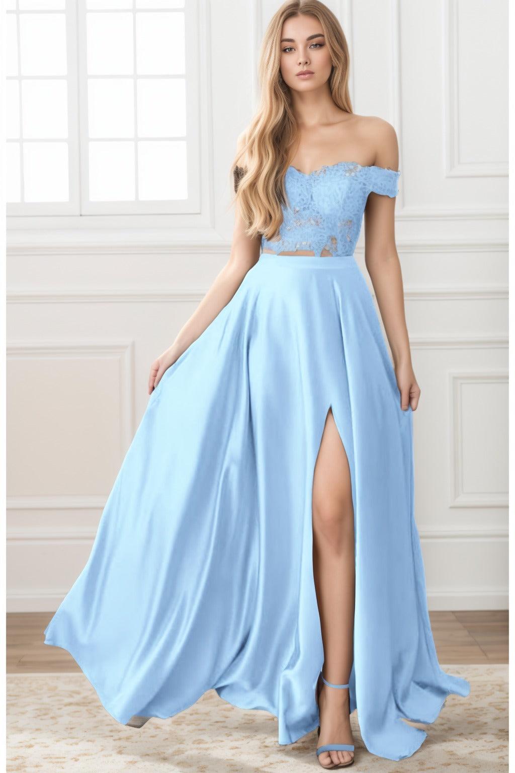 A-Line Sweep-Brush Train Elastic Satin Prom Dress CS0414 - COCOMELODY