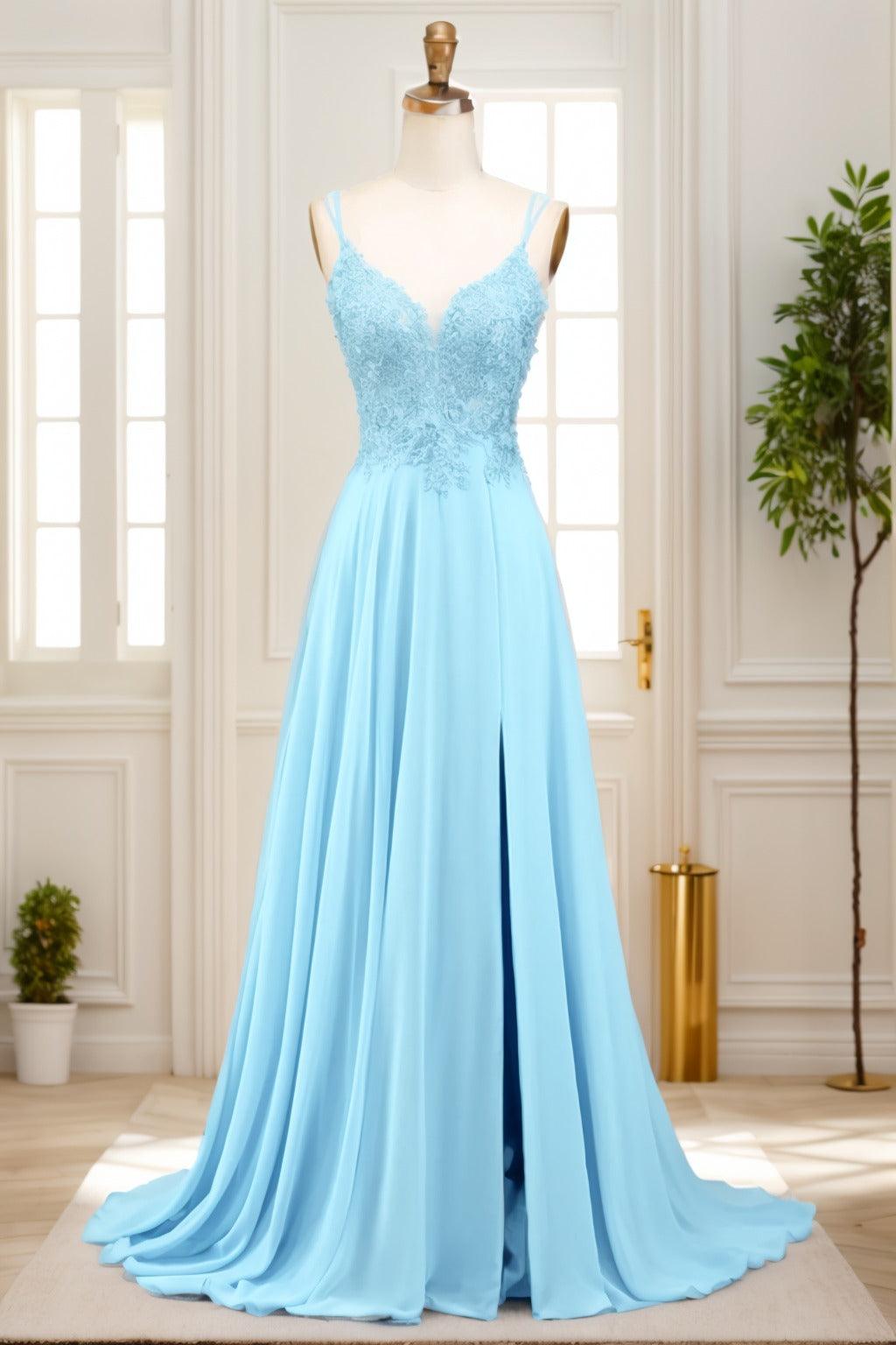 A-Line Sweep-Brush Train Chiffon Prom Dress CS0470 - COCOMELODY
