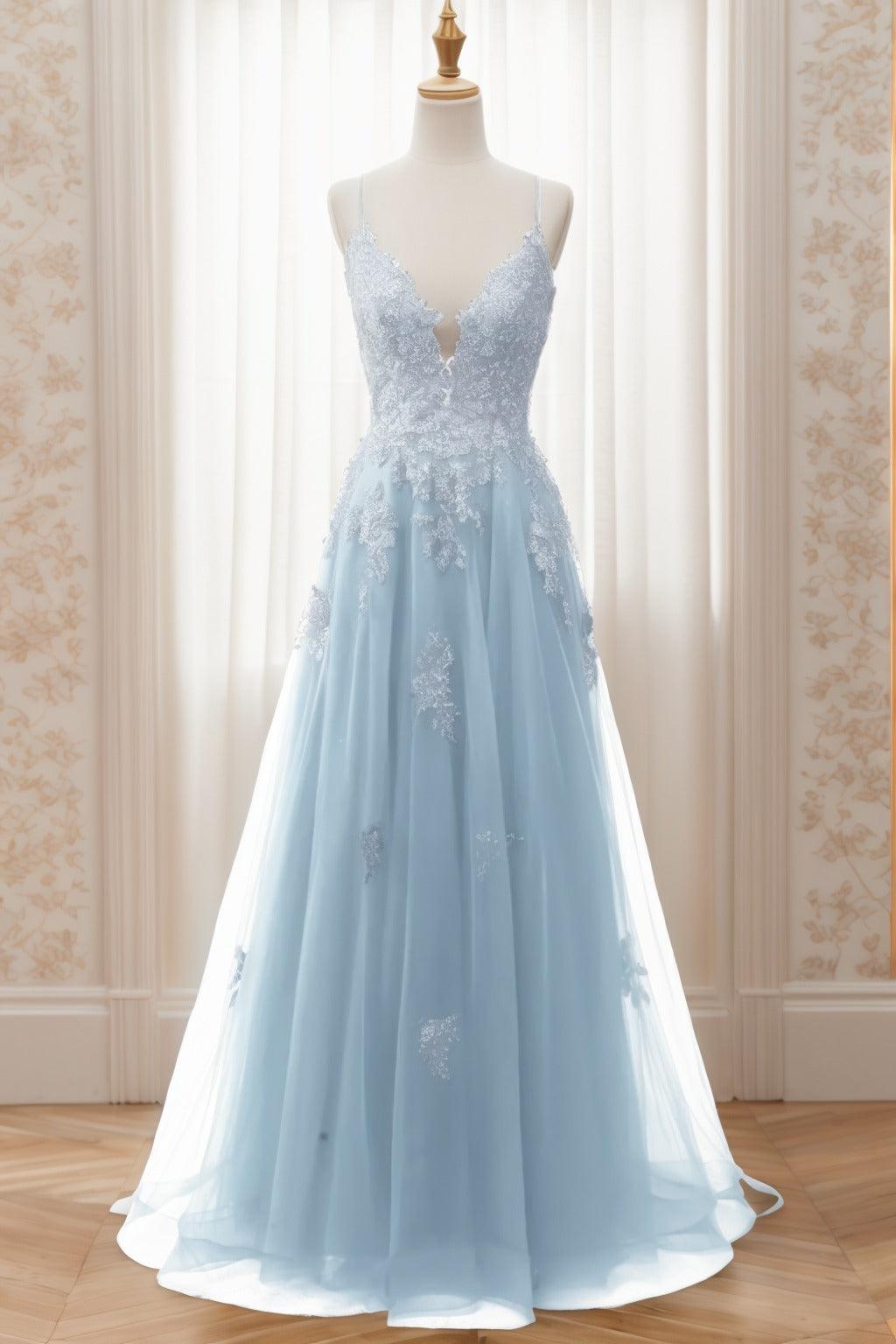 A-Line Sweep-Brush Train Tulle Prom Dress CS0463 - COCOMELODY