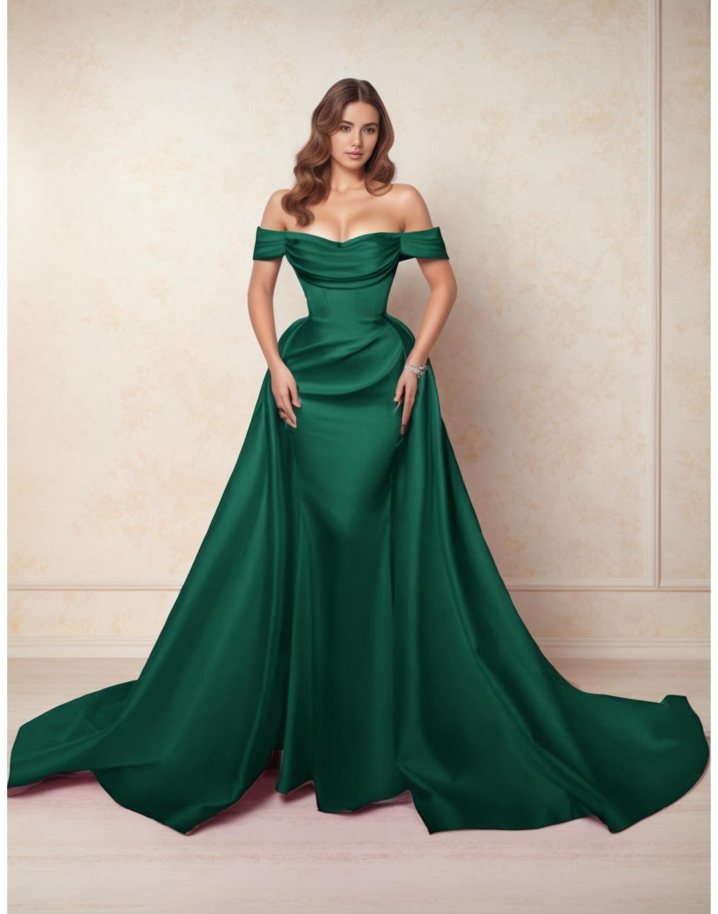 A-Line Chapel Train Satin Prom Dress CS0416 - COCOMELODY