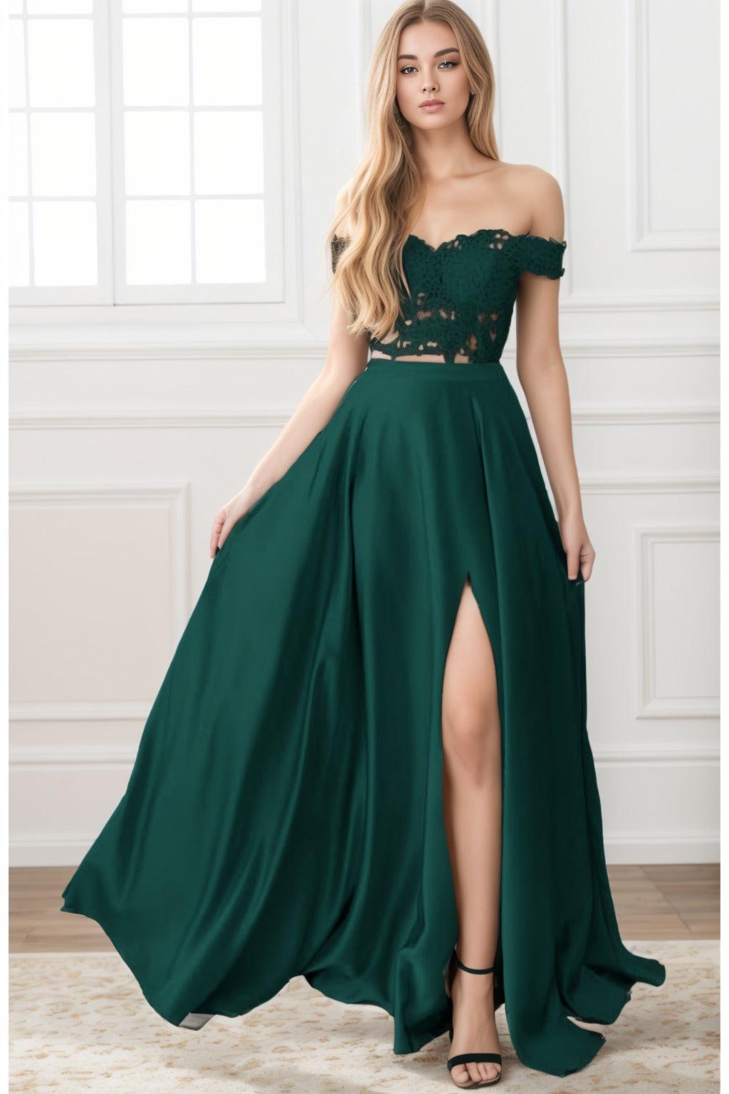 A-Line Sweep-Brush Train Elastic Satin Prom Dress CS0414 - COCOMELODY