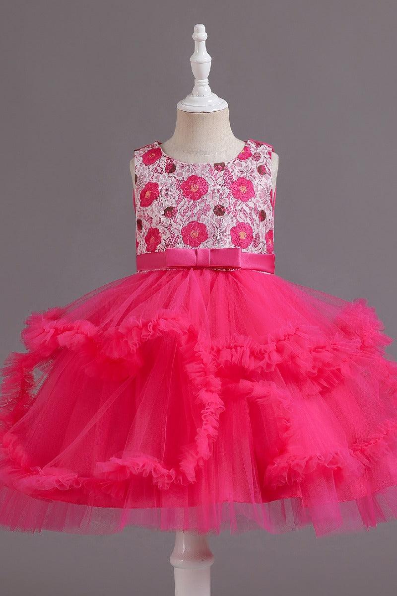 A-Line Scoop Neck Printed lace/Tulle Flower Girl Dresses With Cascading Ruffles 677572994905 - COCOMELODY