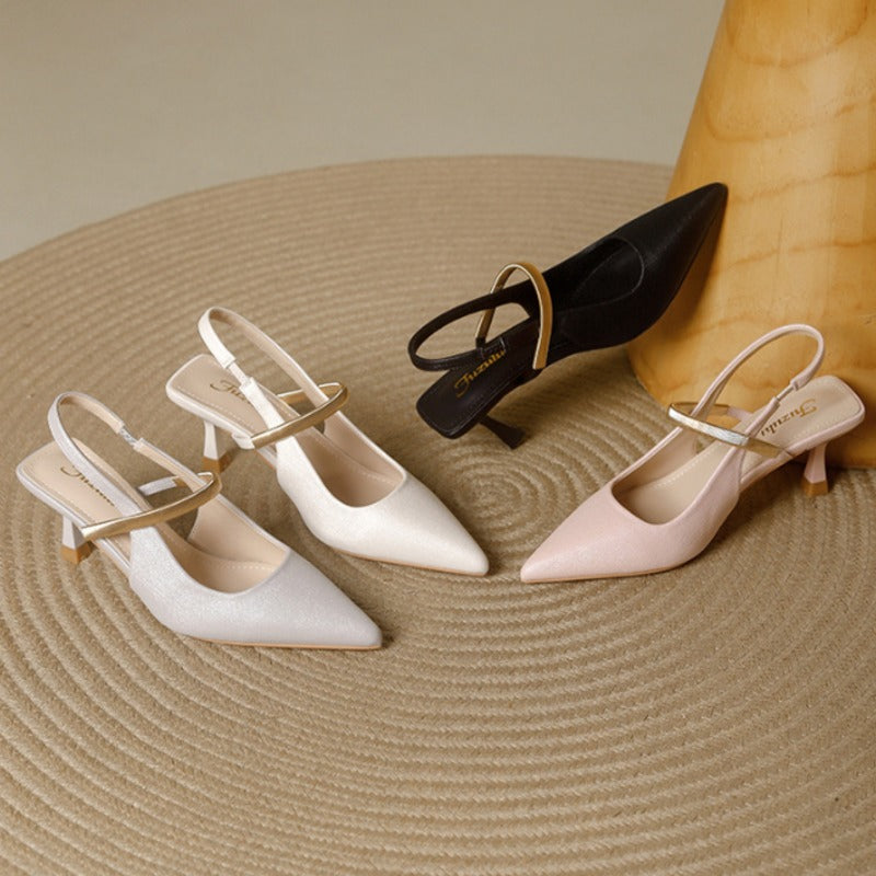 Pointed Toe Mary Jane Slingback Heel Single Strap Kitten Heel Shoes 1058281370087