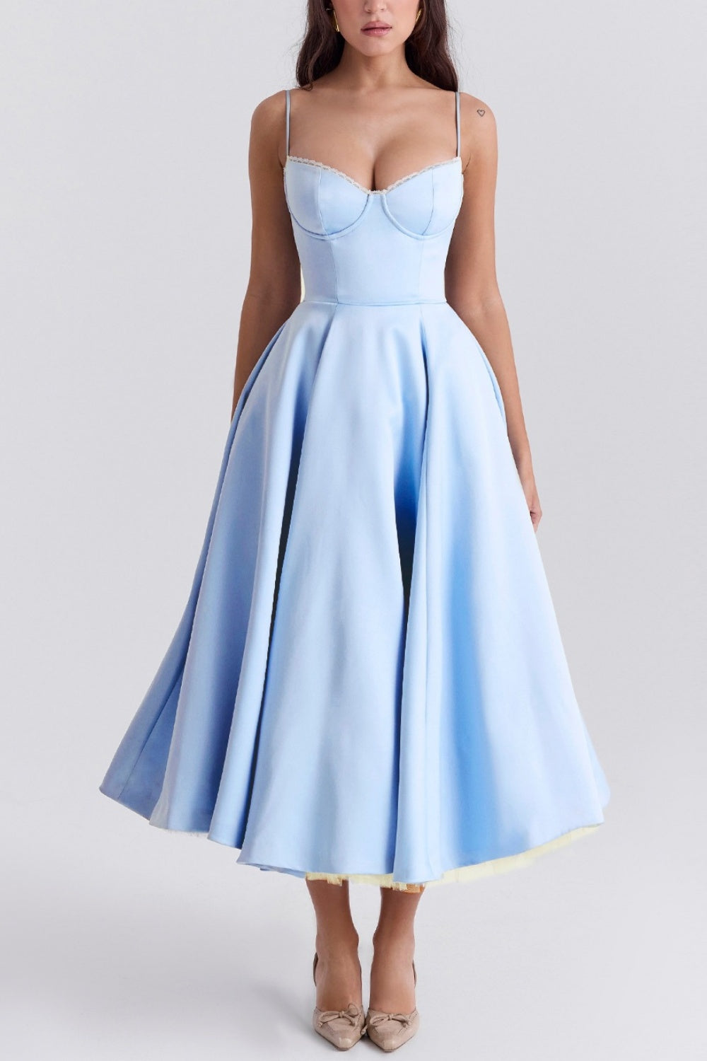 A-line Midi Satin Formal Evening Dresses 803510185058