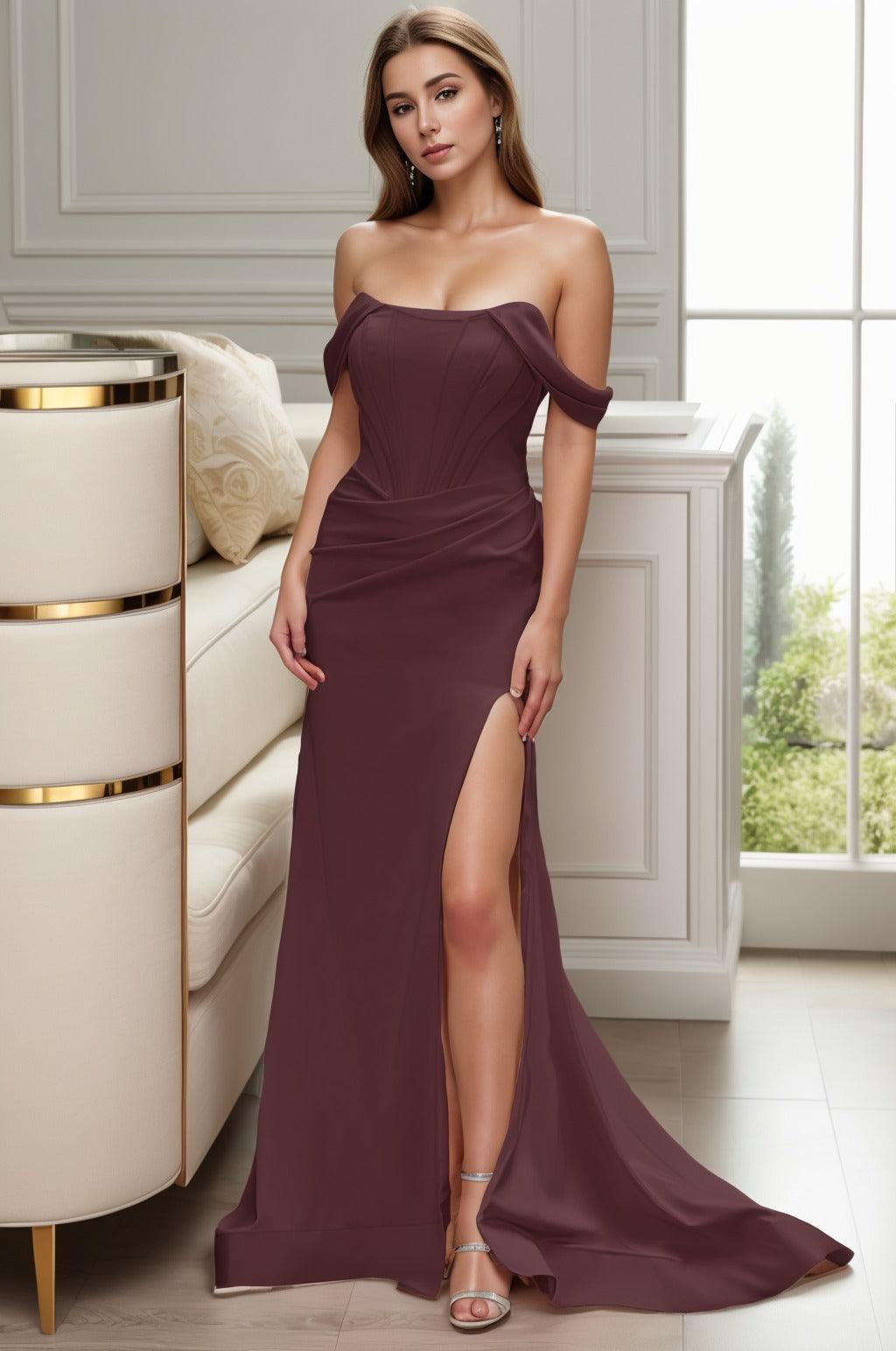 Sheath-Column Sweep-Brush Train Elastic Cloth Prom Dress CS0462 - COCOMELODY