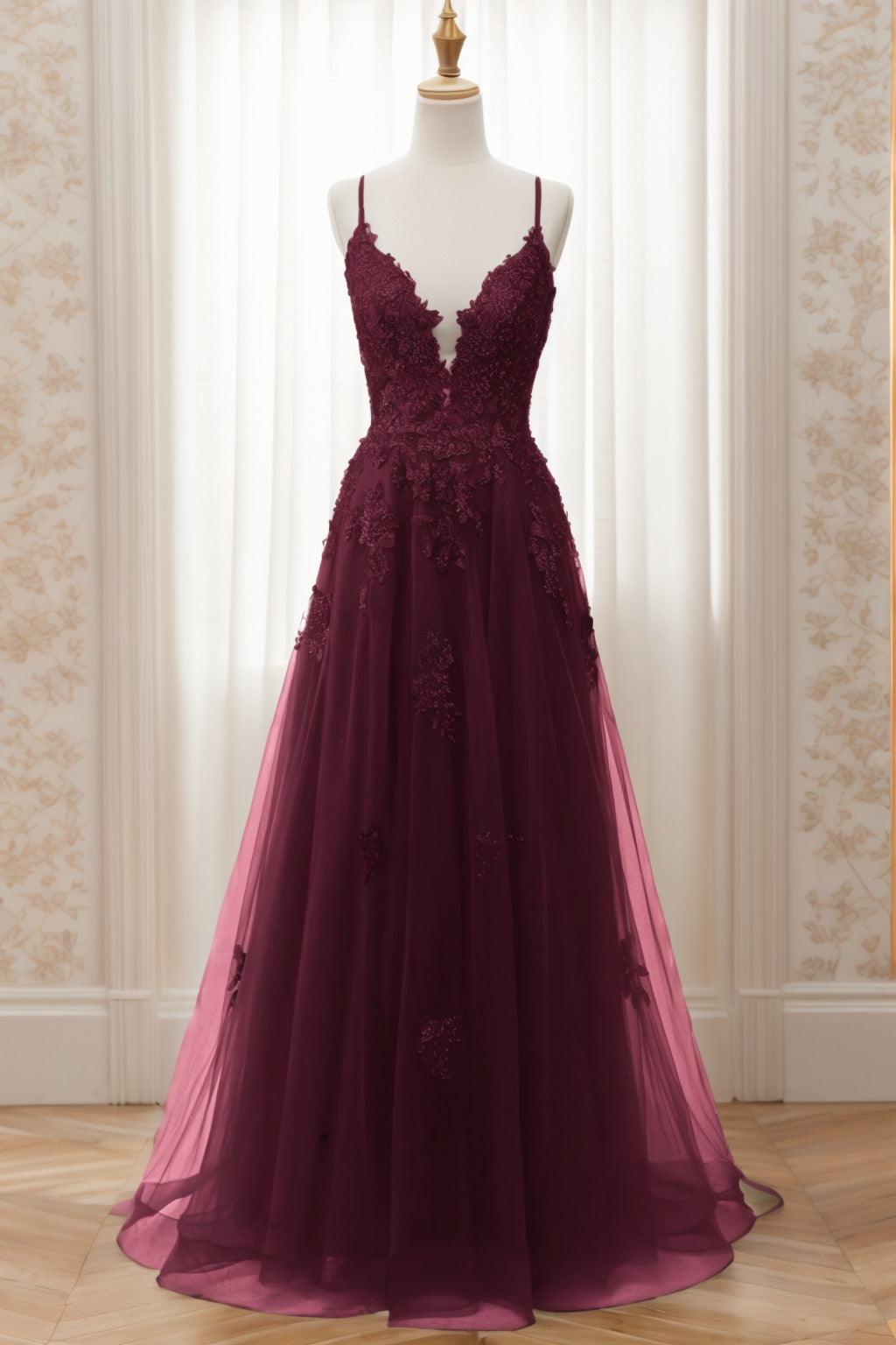 A-Line Sweep-Brush Train Tulle Prom Dress CS0463 - COCOMELODY