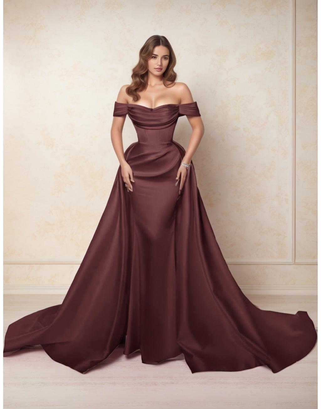 A-Line Chapel Train Satin Prom Dress CS0416 - COCOMELODY