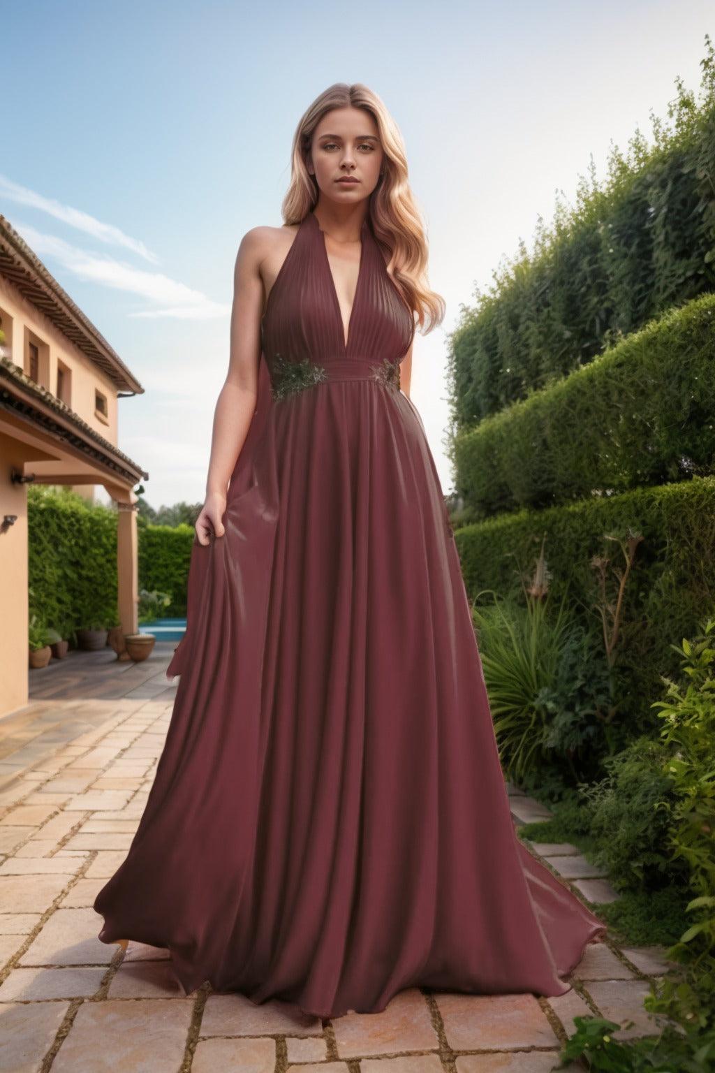 A-Line Sweep-Brush Train Chiffon Prom Dress CS0457 - COCOMELODY