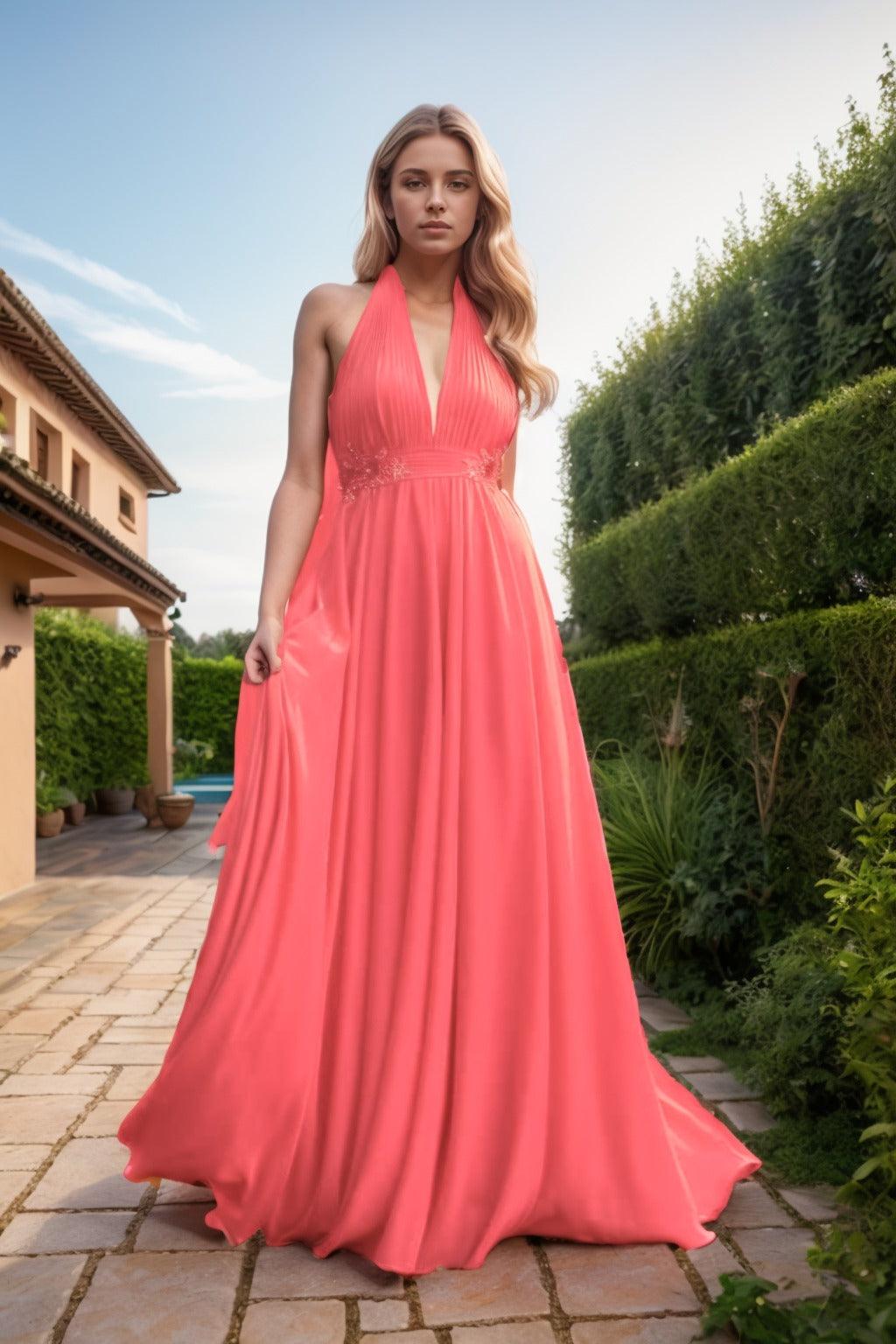A-Line Sweep-Brush Train Chiffon Prom Dress CS0457 - COCOMELODY