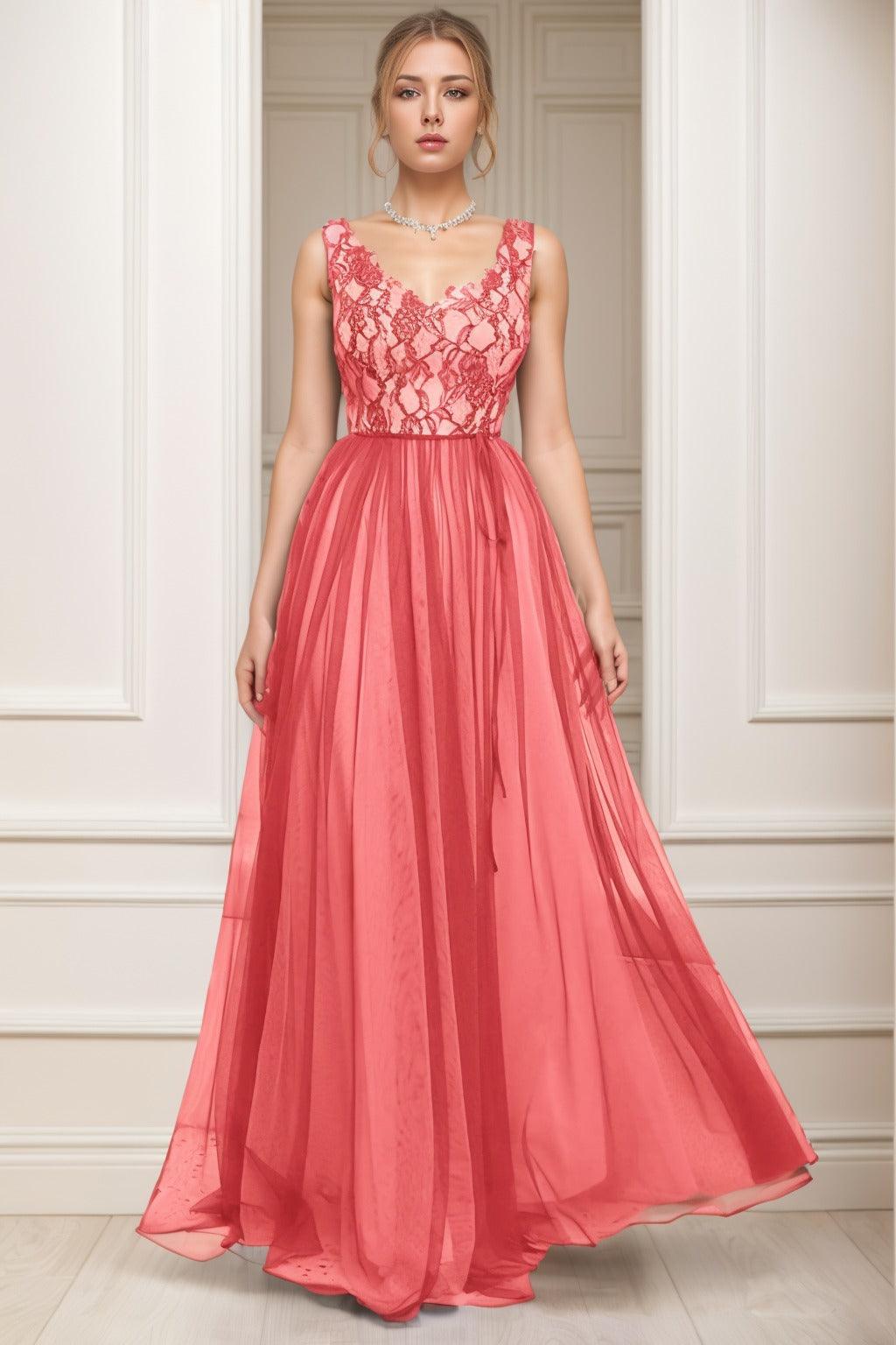 A-Line Sweep-Brush Train Tulle Prom Dress CS0466 - COCOMELODY