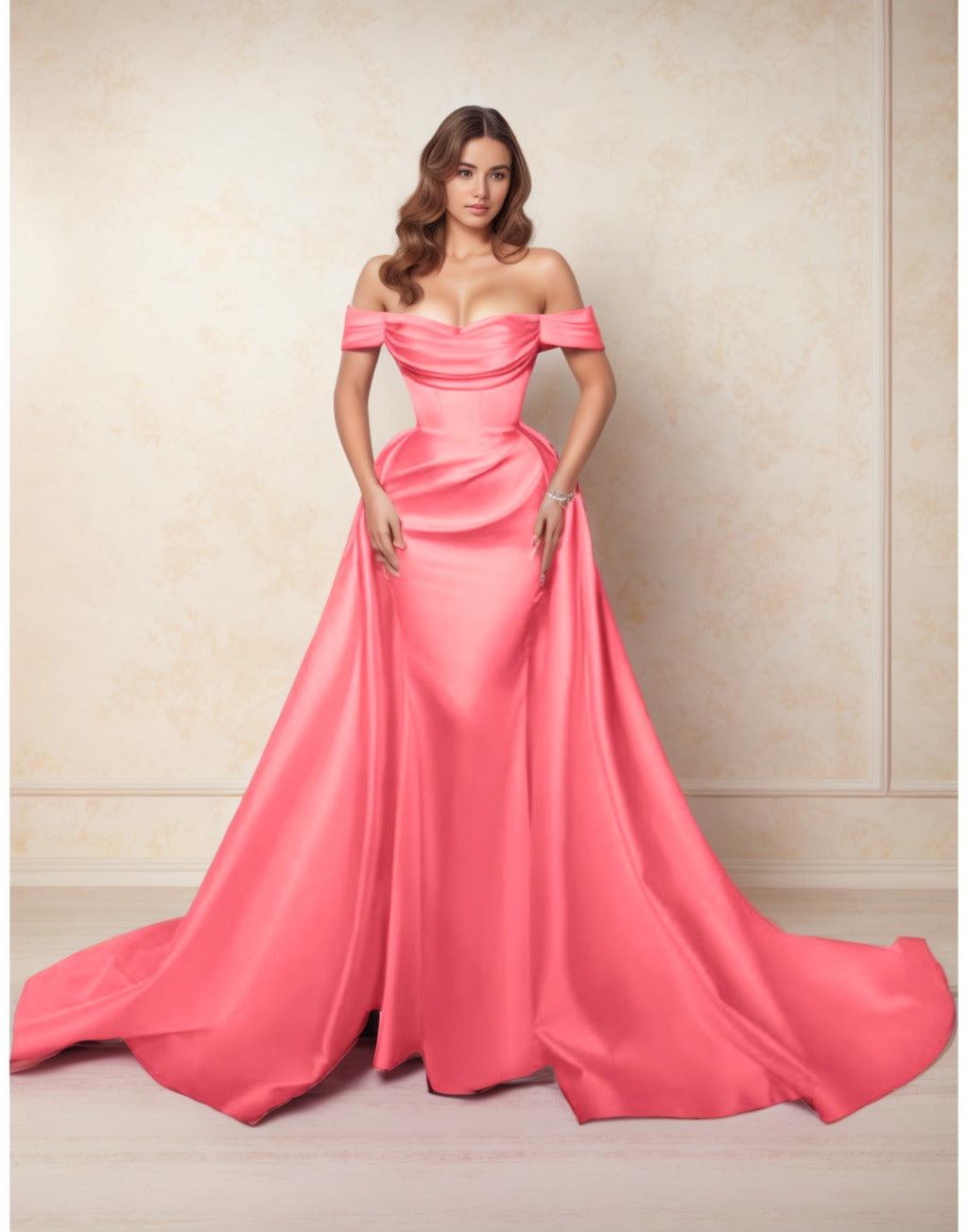 A-Line Chapel Train Satin Prom Dress CS0416 - COCOMELODY