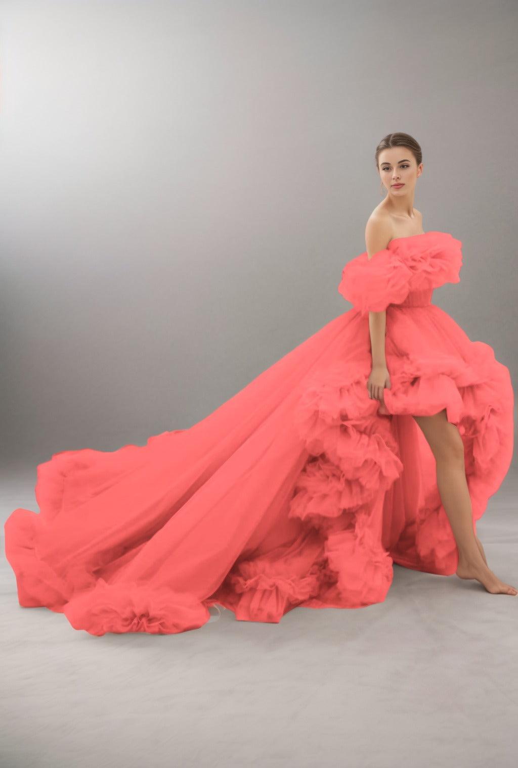 A-Line Court Train Tulle Prom Dress CS0406 - COCOMELODY