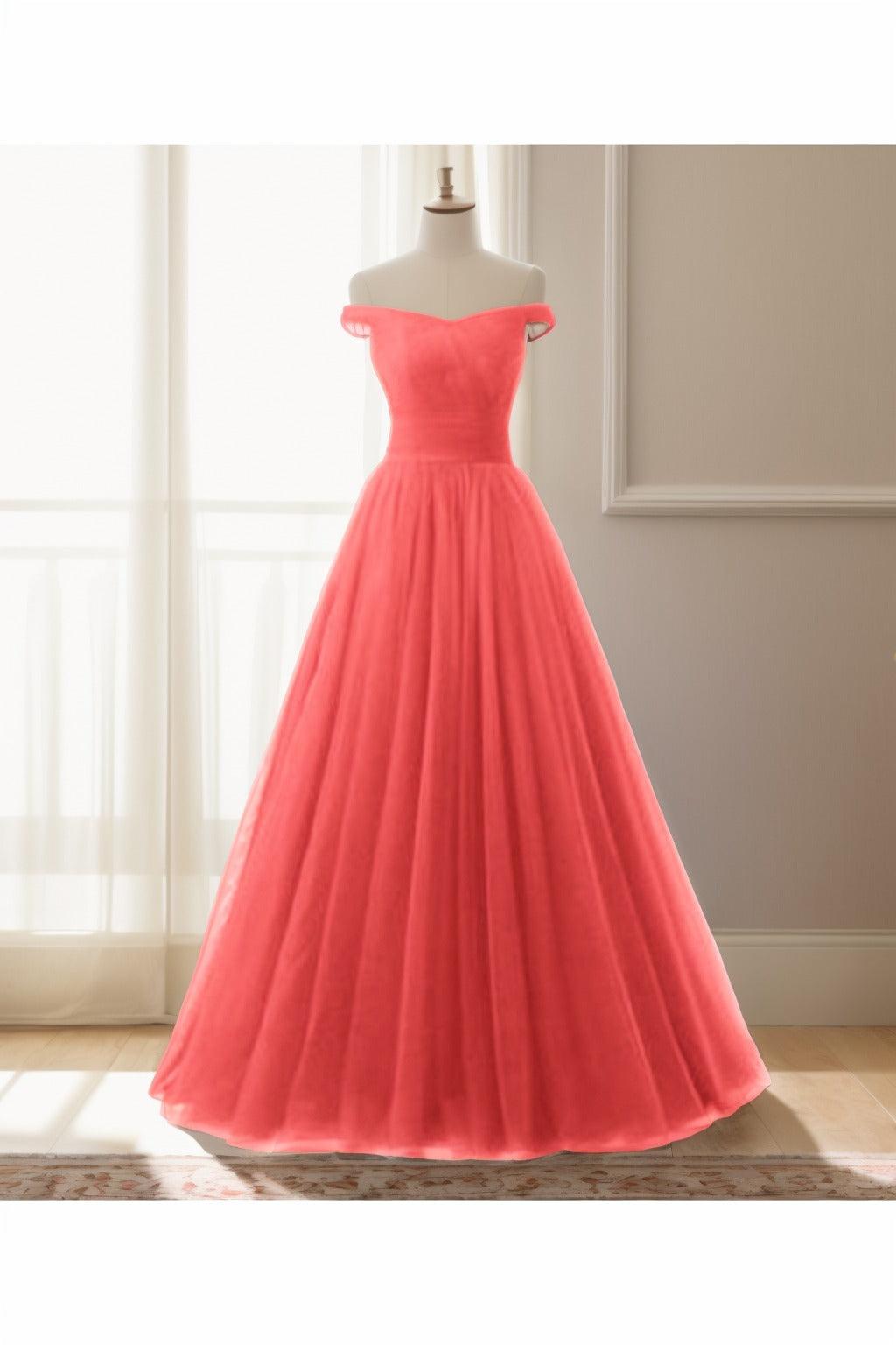 A-Line Floor Length Tulle Prom Dress CS0459 - COCOMELODY