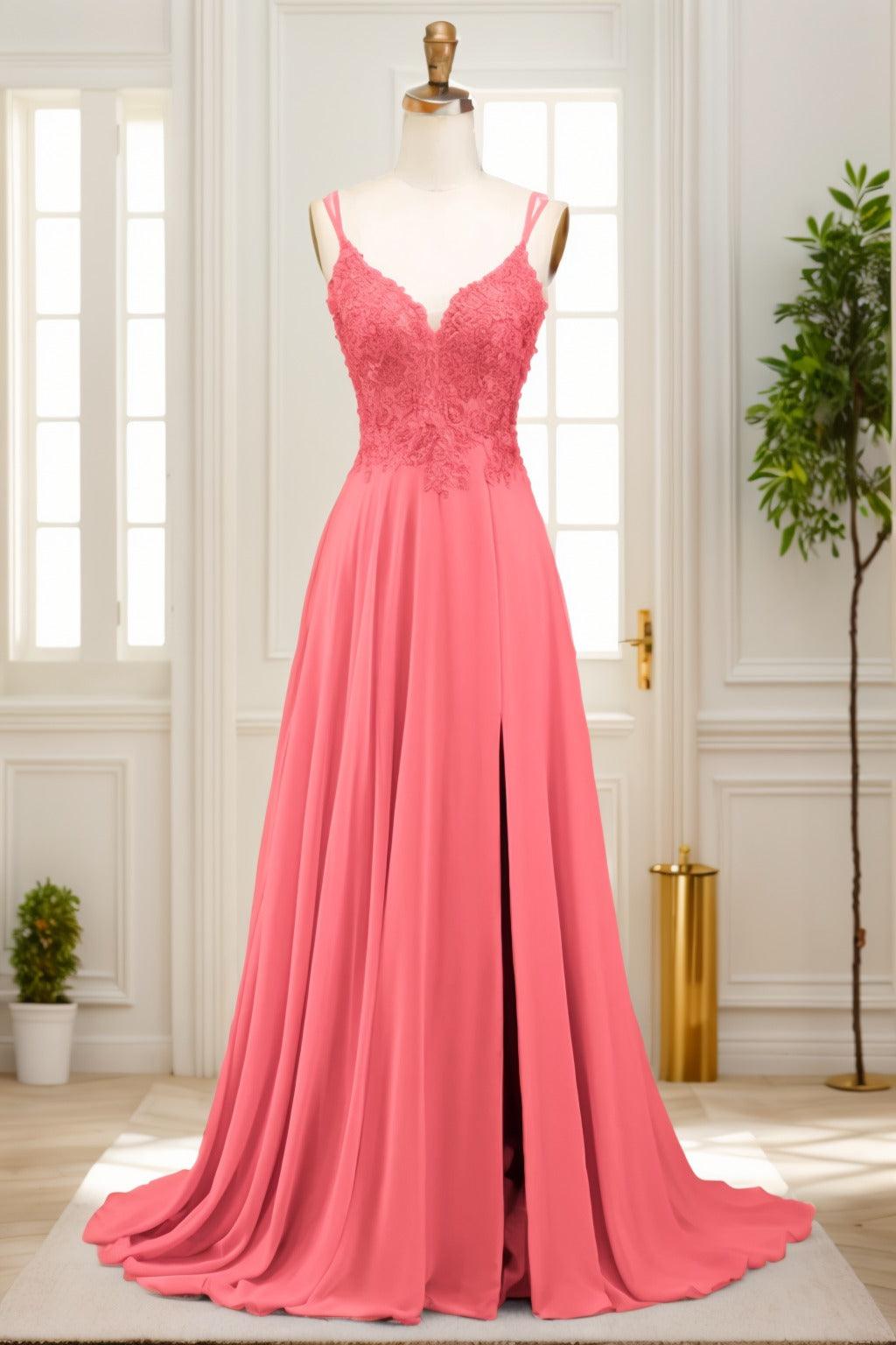 A-Line Sweep-Brush Train Chiffon Prom Dress CS0470 - COCOMELODY