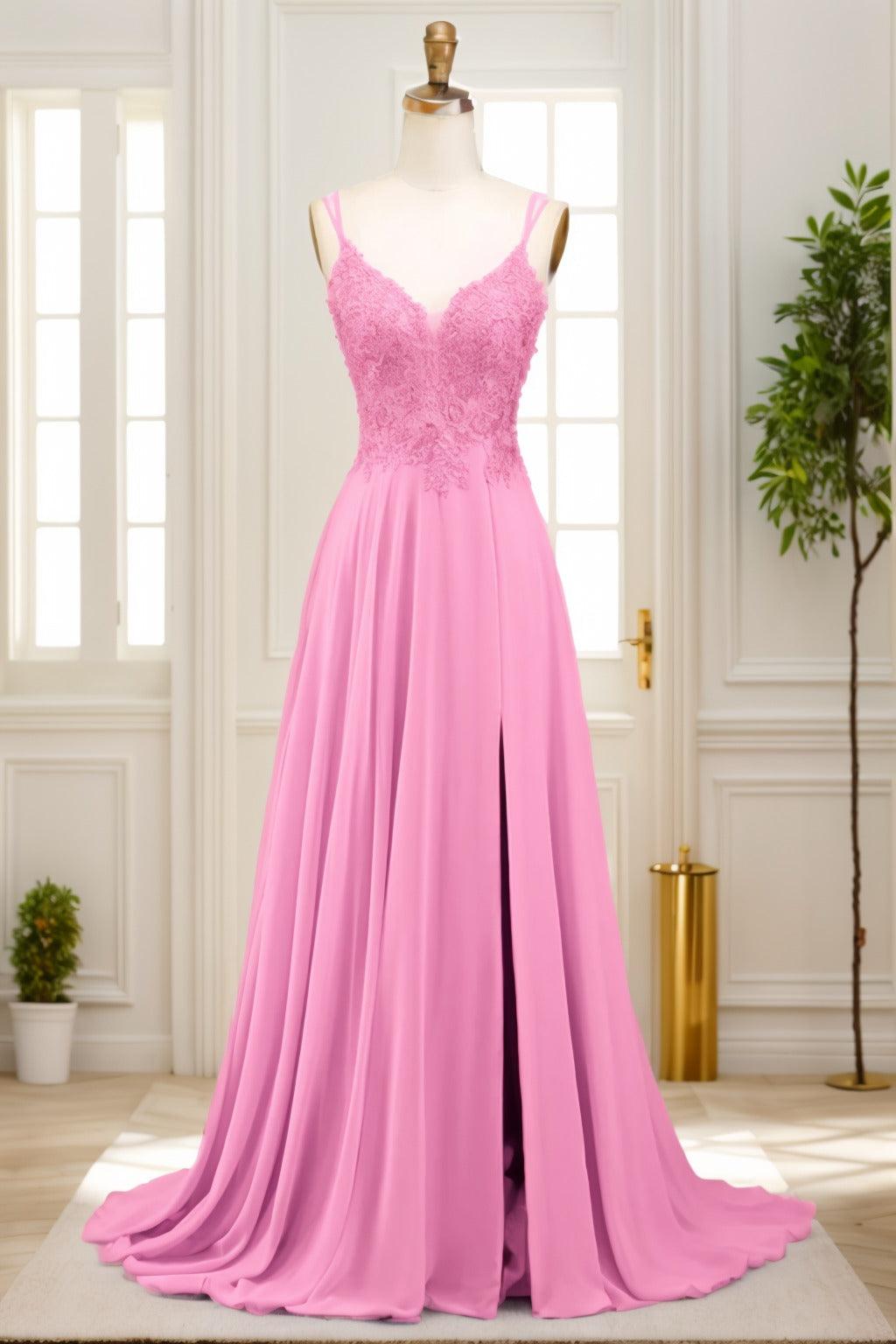 A-Line Sweep-Brush Train Chiffon Prom Dress CS0470 - COCOMELODY