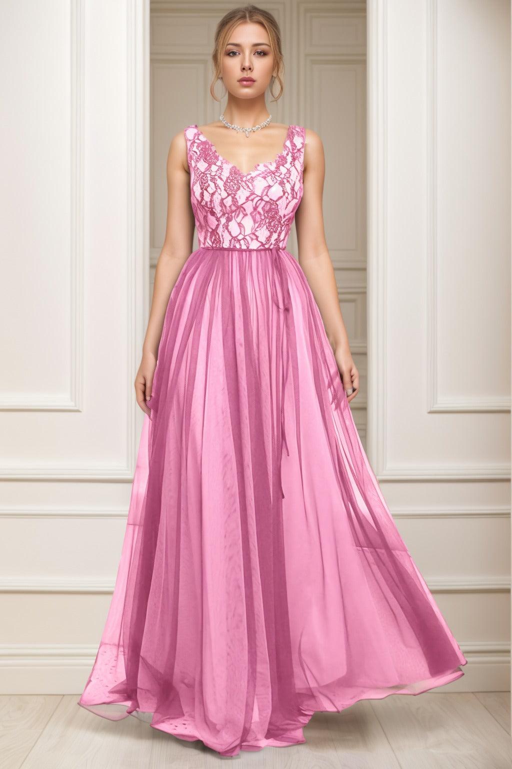 A-Line Sweep-Brush Train Tulle Prom Dress CS0466 - COCOMELODY