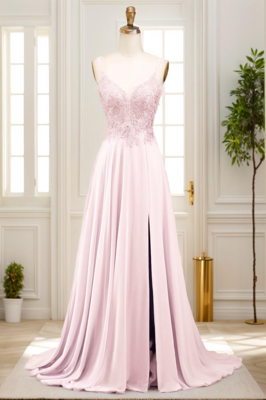 A-Line Sweep-Brush Train Chiffon Prom Dress CS0470 - COCOMELODY