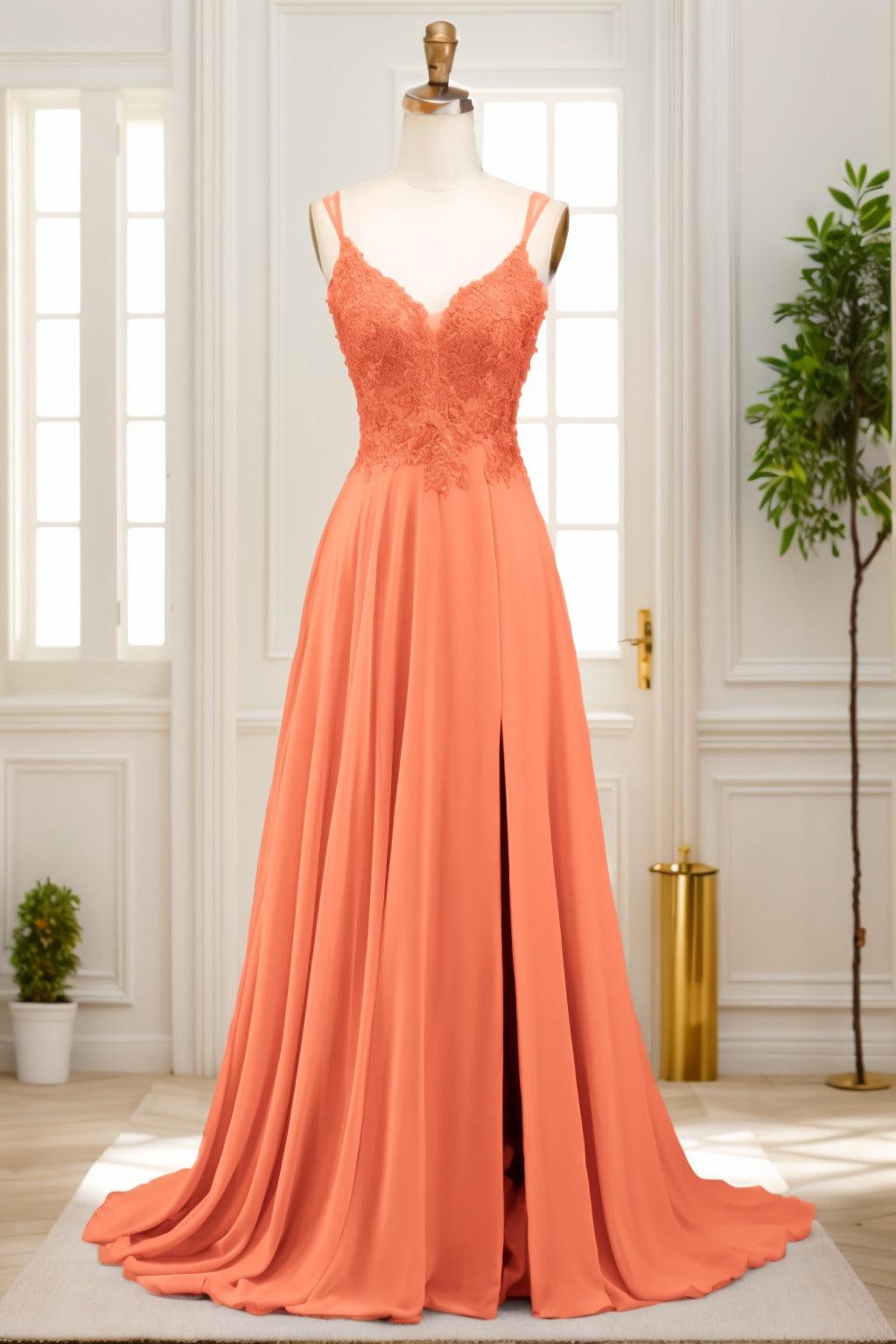 A-Line Sweep-Brush Train Chiffon Prom Dress CS0470 - COCOMELODY