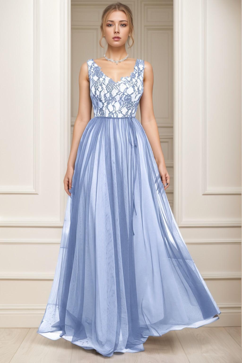 A-Line Sweep-Brush Train Tulle Prom Dress CS0466 - COCOMELODY