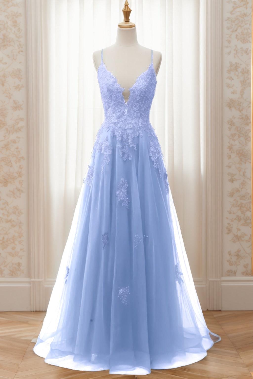 A-Line Sweep-Brush Train Tulle Prom Dress CS0463 - COCOMELODY