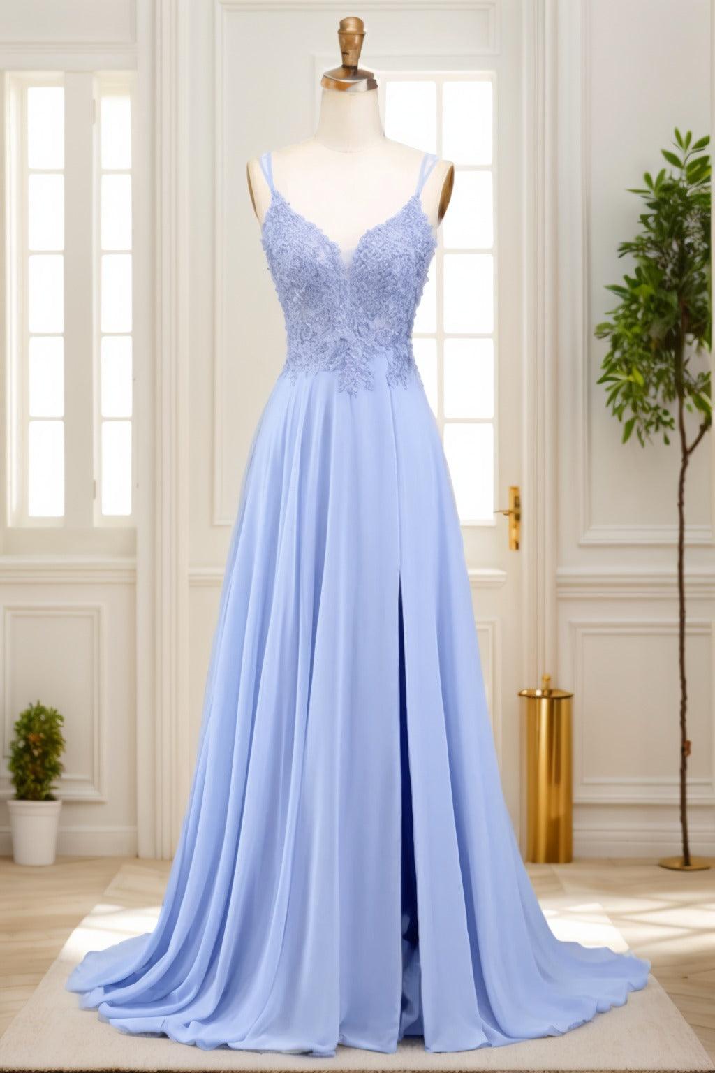 A-Line Sweep-Brush Train Chiffon Prom Dress CS0470 - COCOMELODY