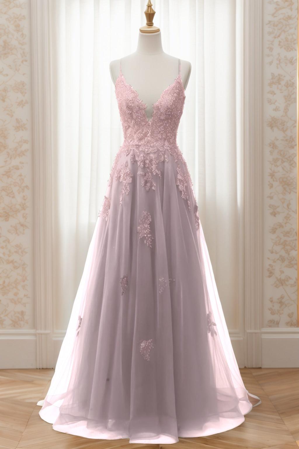 A-Line Sweep-Brush Train Tulle Prom Dress CS0463 - COCOMELODY