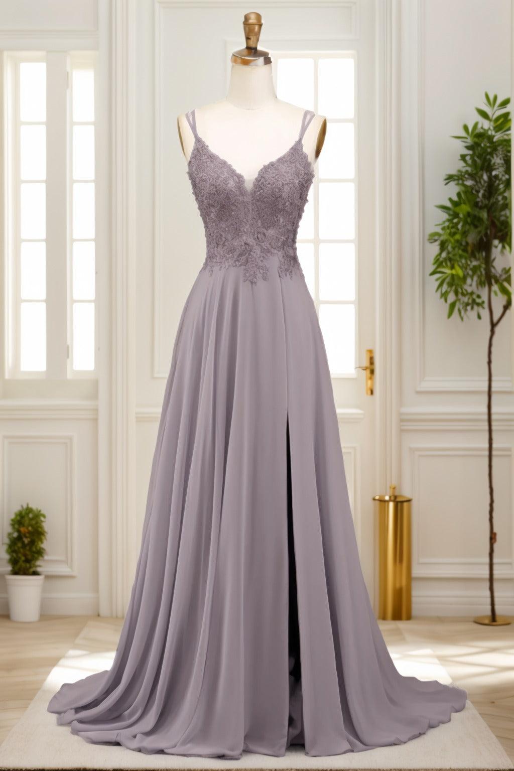 A-Line Sweep-Brush Train Chiffon Prom Dress CS0470 - COCOMELODY