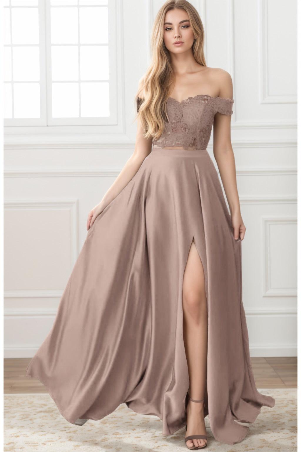 A-Line Sweep-Brush Train Elastic Satin Prom Dress CS0414 - COCOMELODY