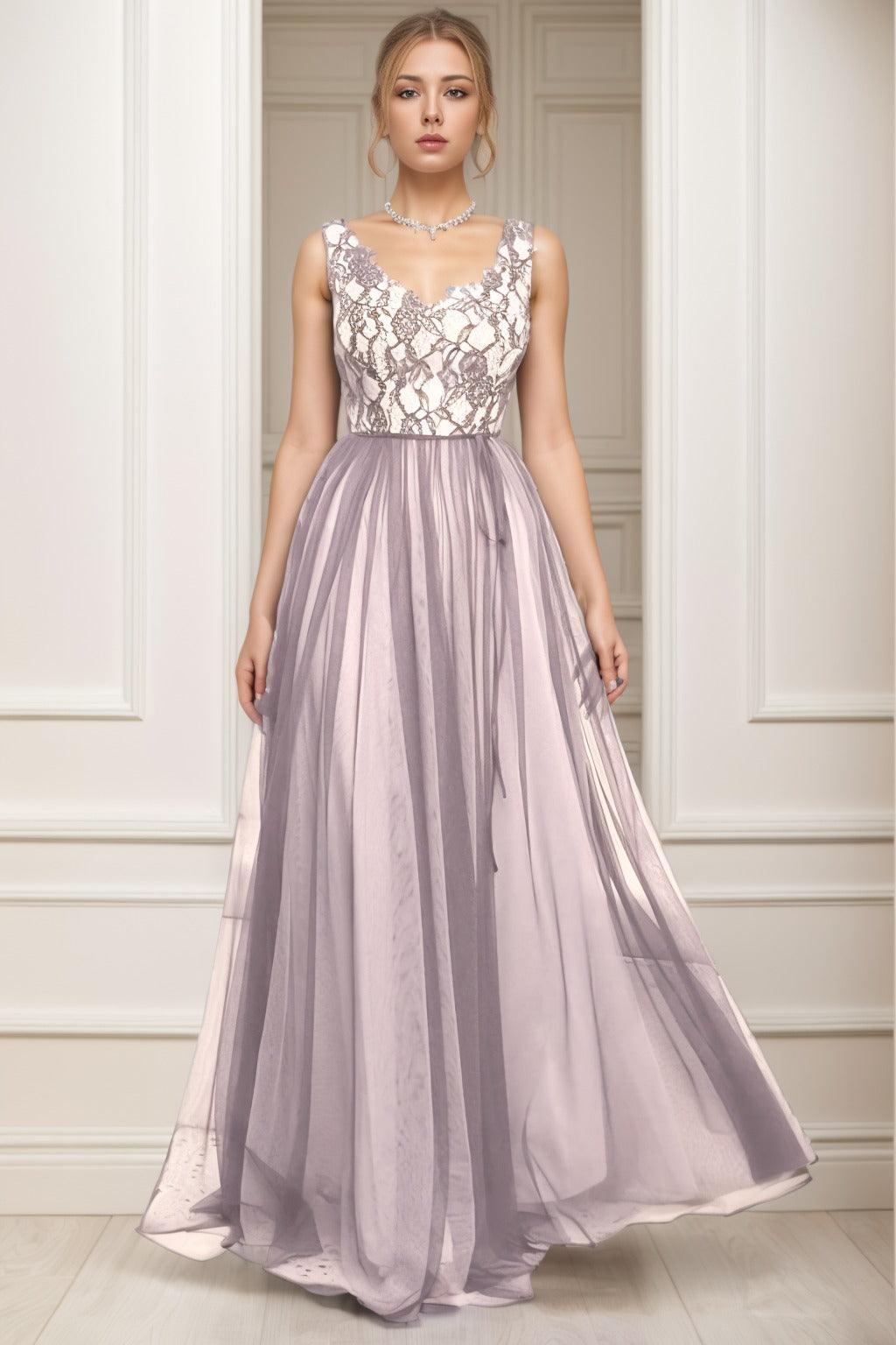 A-Line Sweep-Brush Train Tulle Prom Dress CS0466 - COCOMELODY