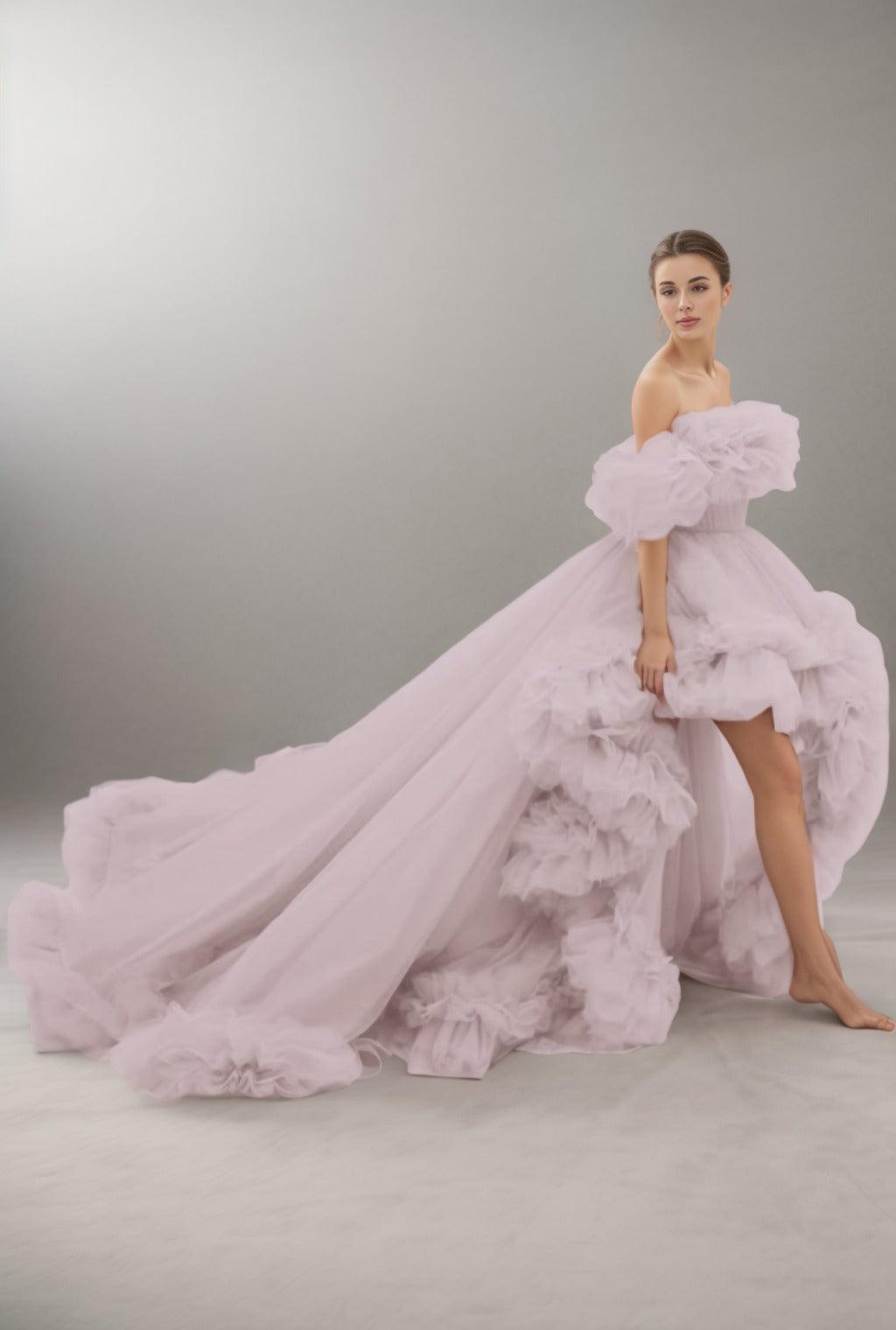 A-Line Court Train Tulle Prom Dress CS0406 - COCOMELODY