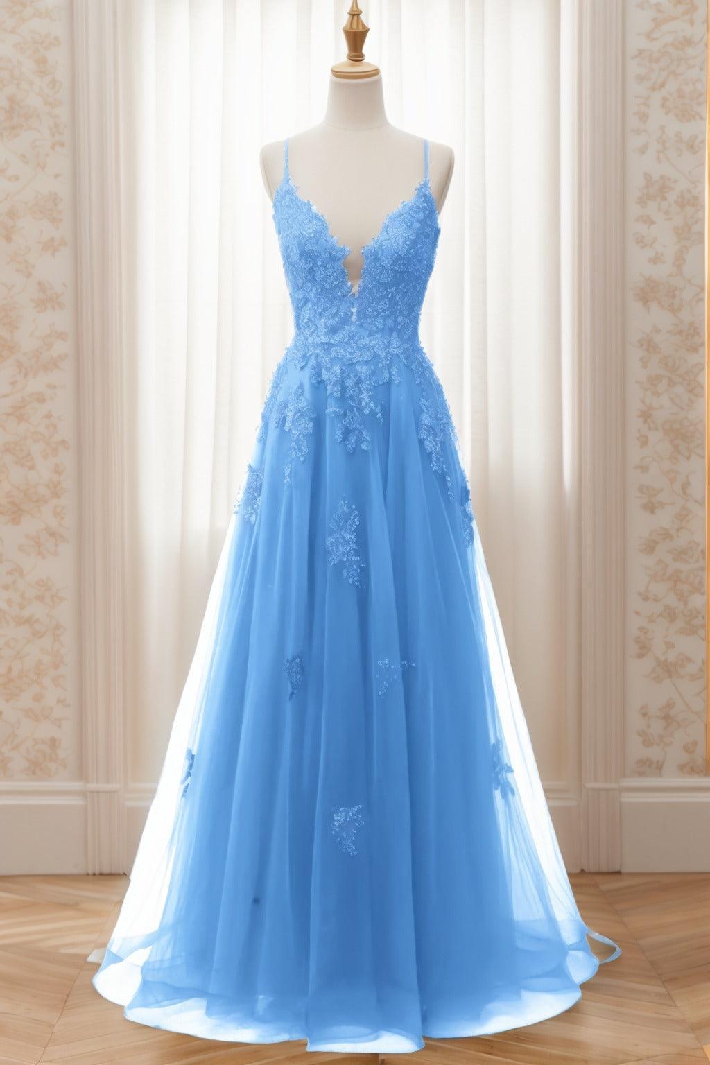 A-Line Sweep-Brush Train Tulle Prom Dress CS0463 - COCOMELODY