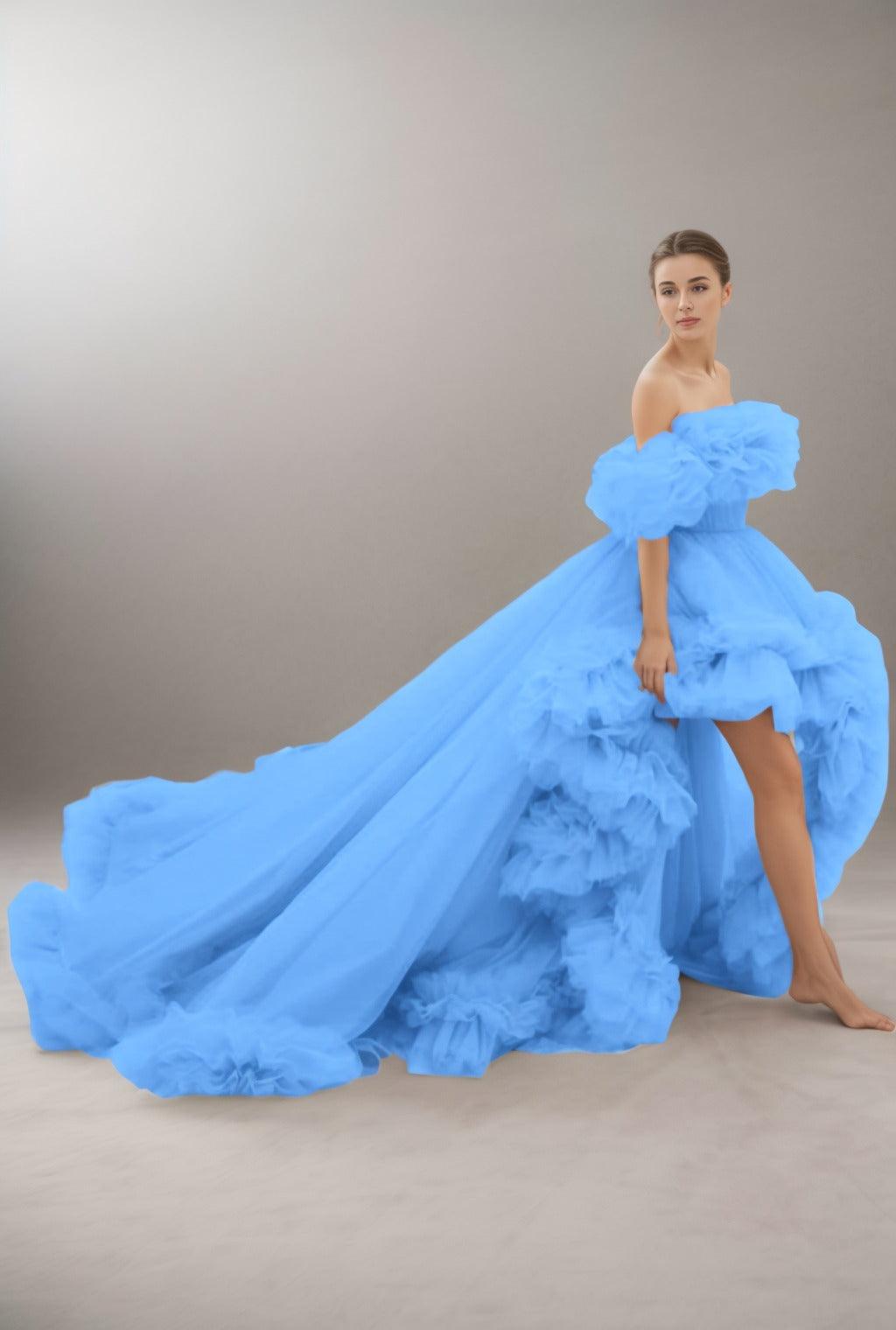 A-Line Court Train Tulle Prom Dress CS0406 - COCOMELODY